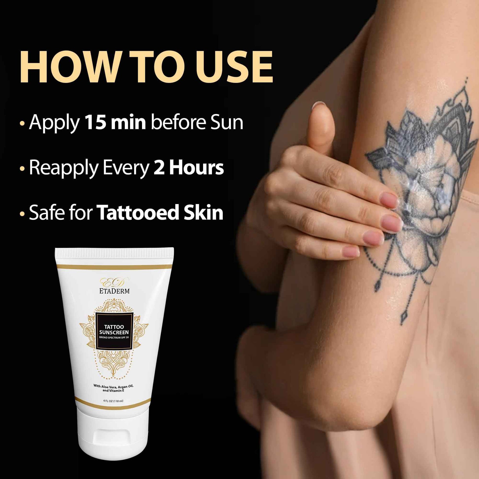 ETADERM Tattoo Sunscreen Lotion SPF 30 - Tattoo Aftercare Sunscreen for Sensitive Skin with 15% Non-nano Zinc Oxide - Sun Protection Tattoo Lotion for Long-Lasting Vibrancy & Ink Defense Against UV