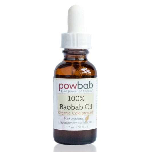 powbab 100% Baobab Oil Cold Pressed, Raw Essential Organic Body Oil for Hair and Nail. Face Cleansing Skincare Moisturizer from Baobab Seeds. African Oil as Pure Vitamin E Oil for Scars - 1 oz.