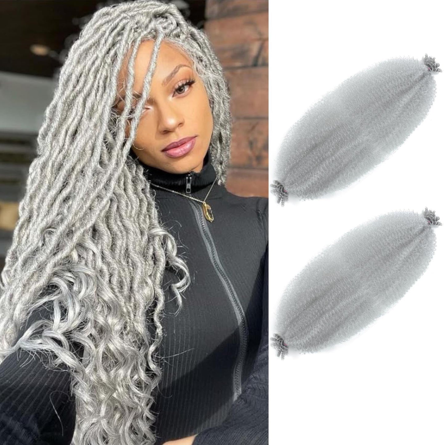 Afro Twist Hair 30 Inch 2 Packs, Springy Afro Twist Hair Pre Fluffed Spring Twist Hair Pre Stretched Wrapping Hair for Soft Locs Hair Extensions (30 Inch (Pack of 2), Gray#)