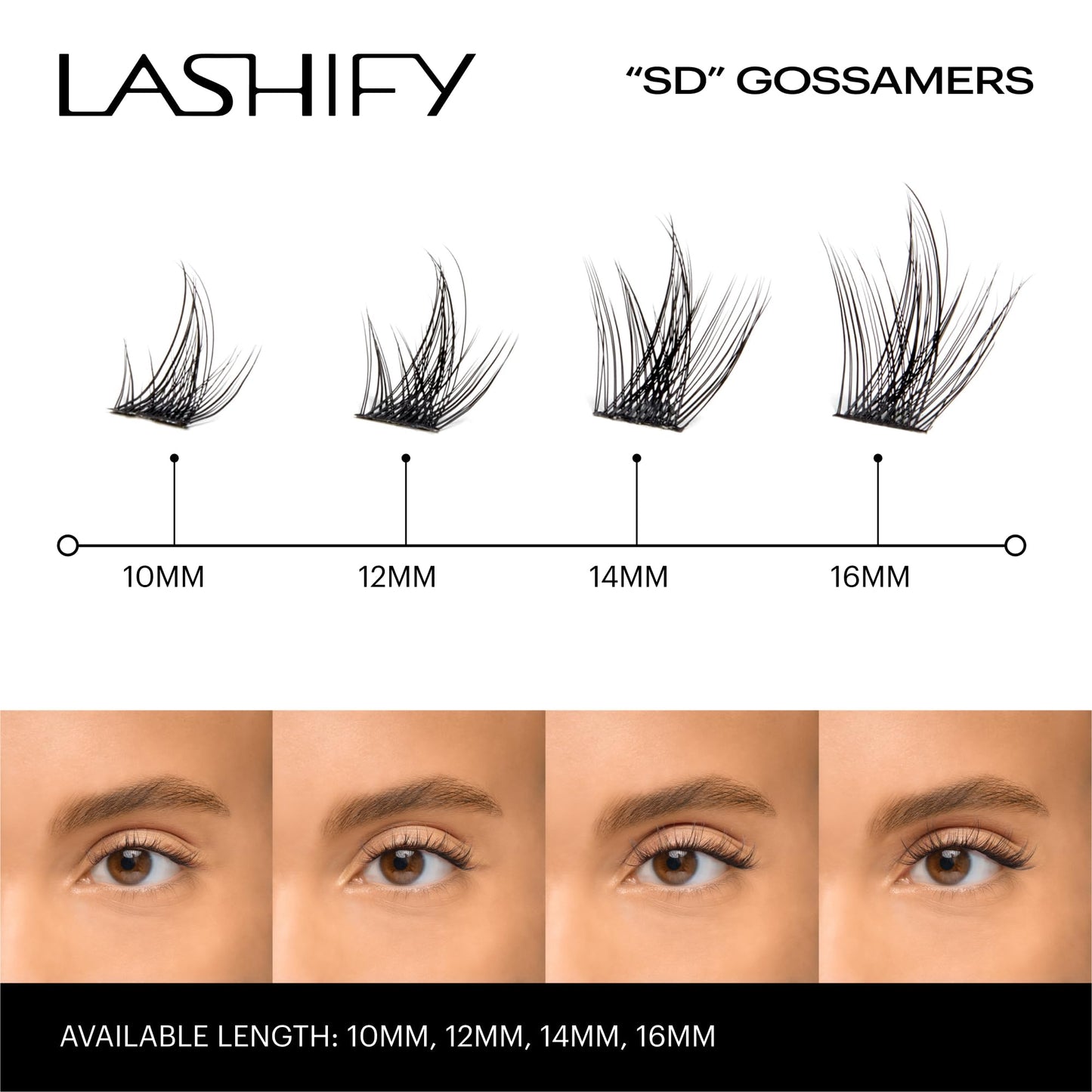 Lashify Stardust 14mm Gossamer DIY Eyelash Extensions Refill, The Multi-Length Multi Layered Lash, Thin Fibers of the Classic "C" Style, Black, Easy False Lashes