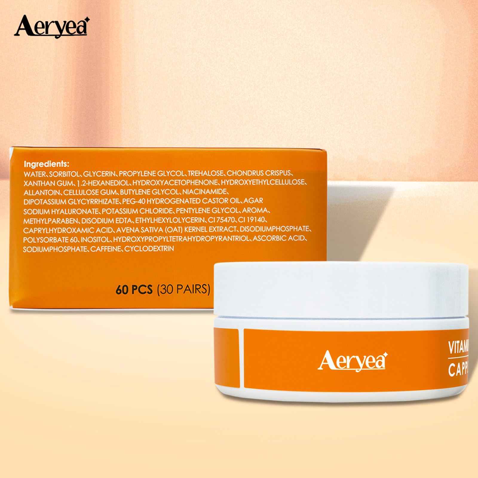 Aeryea Under Eye Patches with Vitamin C & Caffeine 30 Pairs for Dark Circles, Fine Lines and Puffiness, with Niacinamide Hydra-Gel Collagen, Skin Care for Men & Women