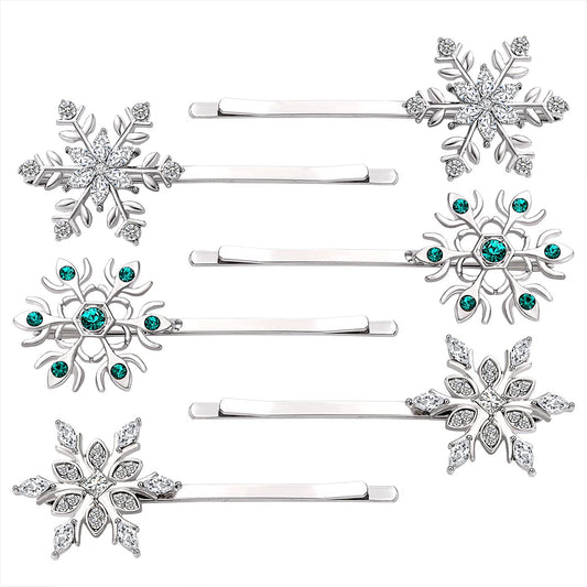 NVENF 6PCS Christmas Hair Clips for Women Holiday Rhinestone Snowflake Hair Clip Christmas Hair Accessories Festive Party Gifts (6PCS Snowflake B)