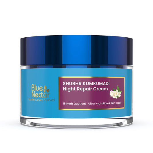 Blue Nectar Kumkumadi Night Face Cream Moisturizer with Natural Almond & Saffron | Facial Moisturizer for Skin Repair and Hydration (16 Herbs, 1.7 Fl Oz)