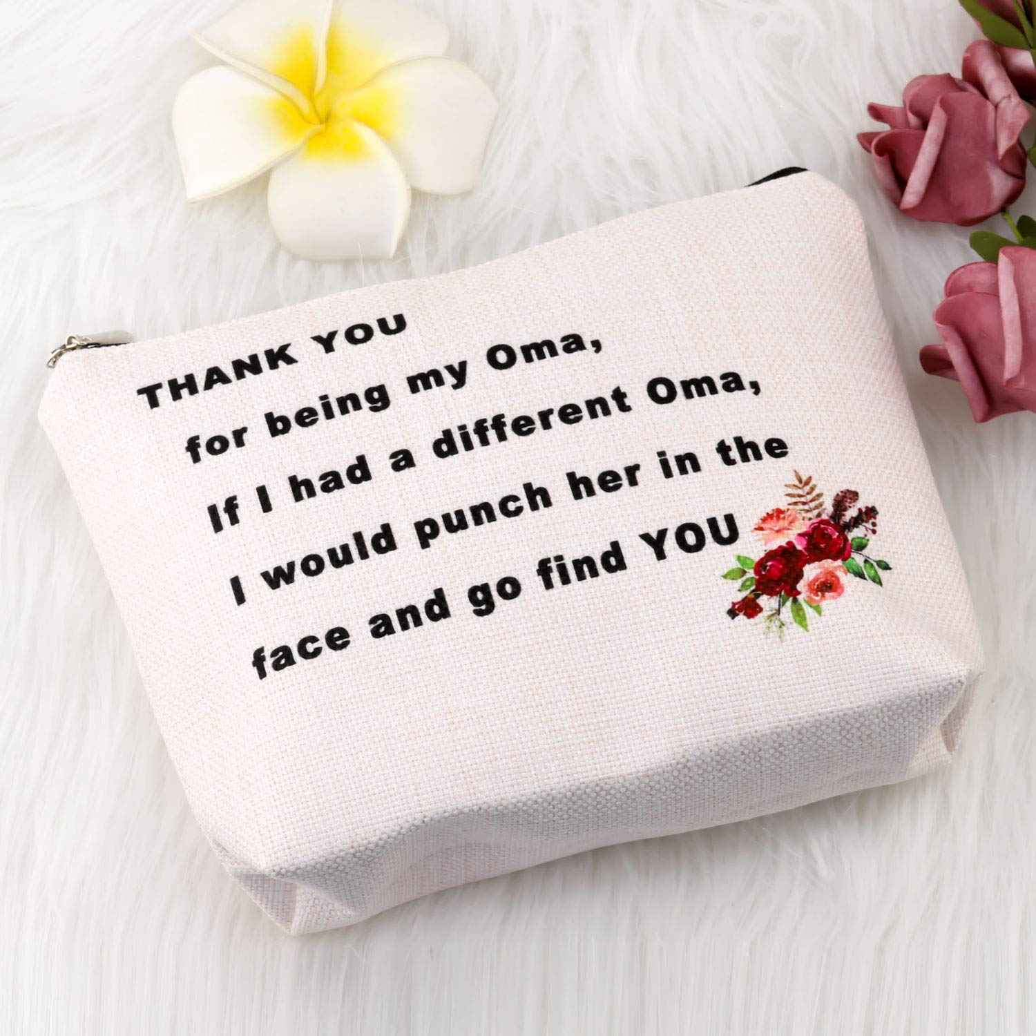 PXTIDY Oma Gift Grandmother Gift Thank You For Being My Oma Cosmetic Bag Best Oma Ever Mema Nana Gift(beige)