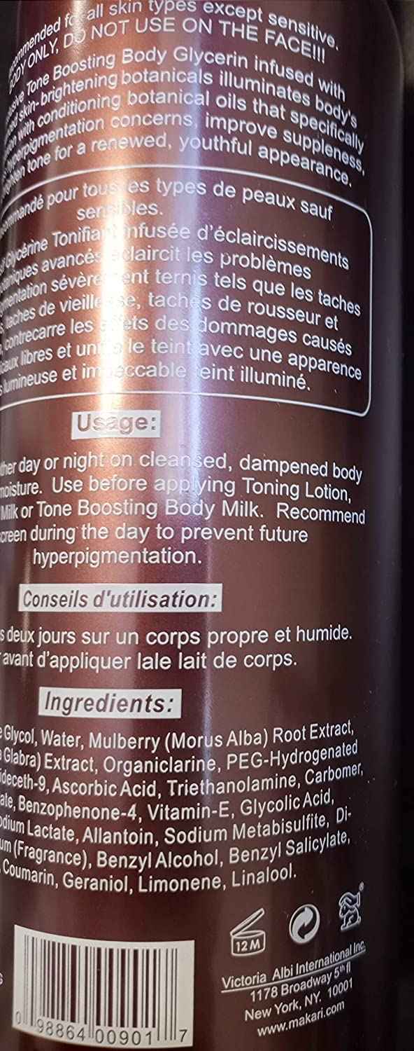 Makari Exclusive Active Intense Tone Boosting Body Glycerin (16.8 oz) | Skin-Brightening Body Glycerin | Moisturizes and Softens | Promotes Even Skin Tone | for All Skin Types Except Sensitive