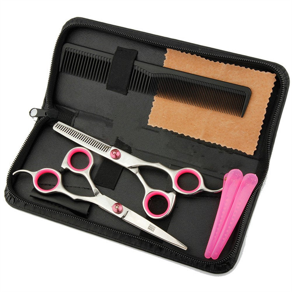 Professional Hair Cutting Scissors Shears Barber Thinning Set Kit- Family Hair Cutting,Barber Hair Cutting Tool Thinning texturizing/Pink 6"