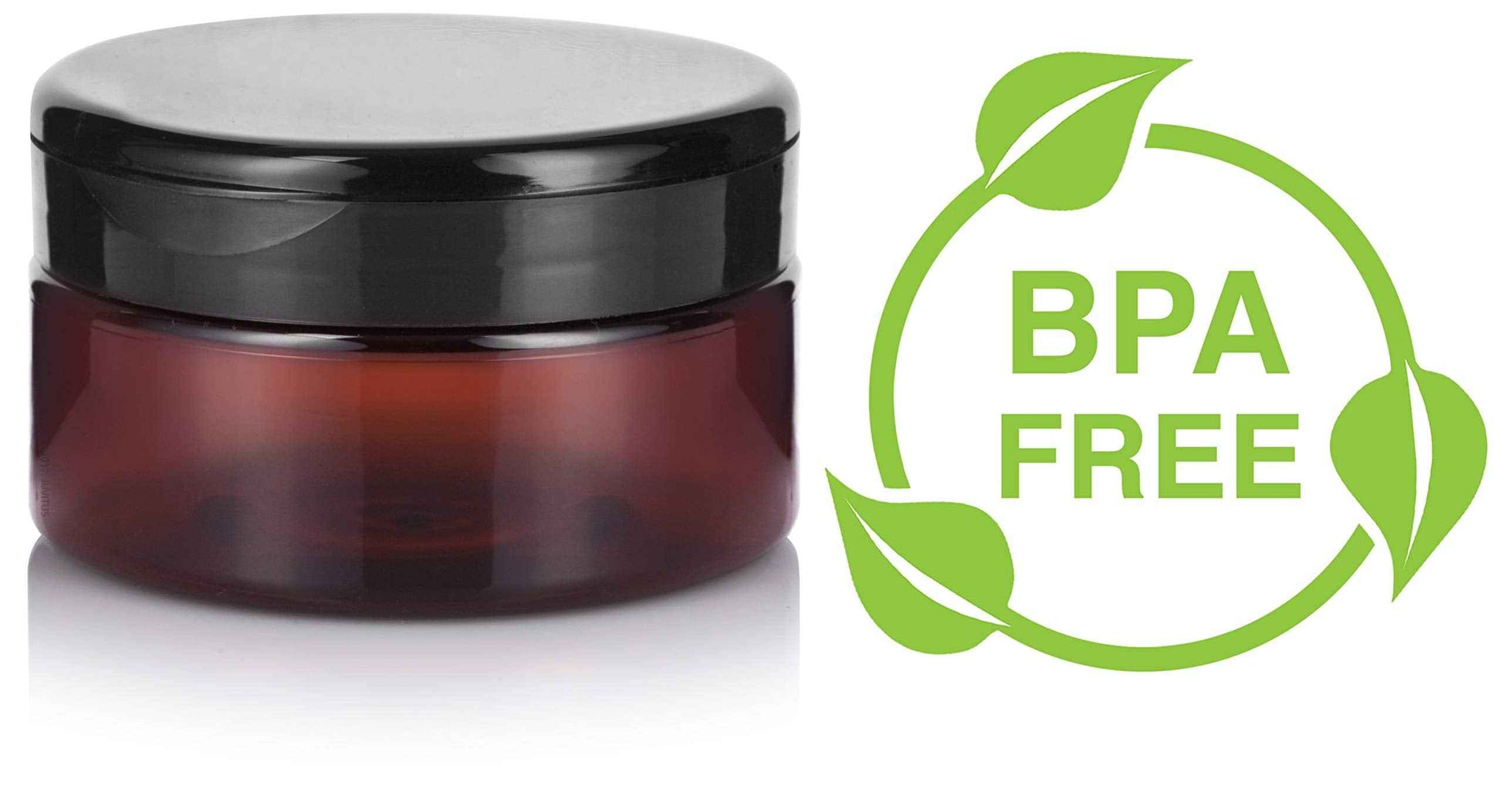 (6 Pack) 8 oz Amber Plastic Low Profile Jar with Wide Mouth Black Flip Top