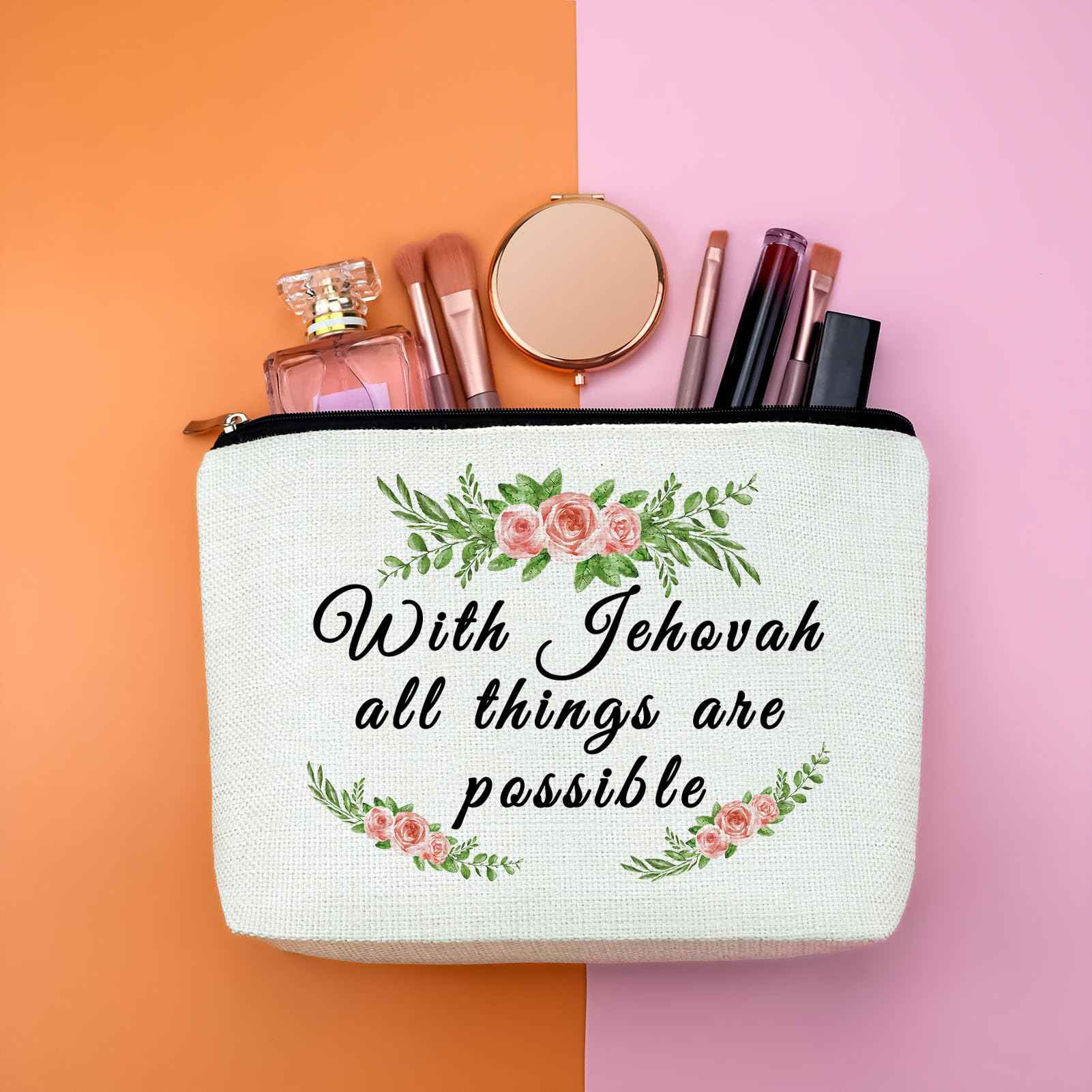 Christian Gift Baptism Gift for Women Jehovah Makeup Bag for Her Motivational Saying Cosmetic Bag Jehovah Witness Present Religious Birthday Easter Present for Friends Wife Sister Zipper Travel Pouch