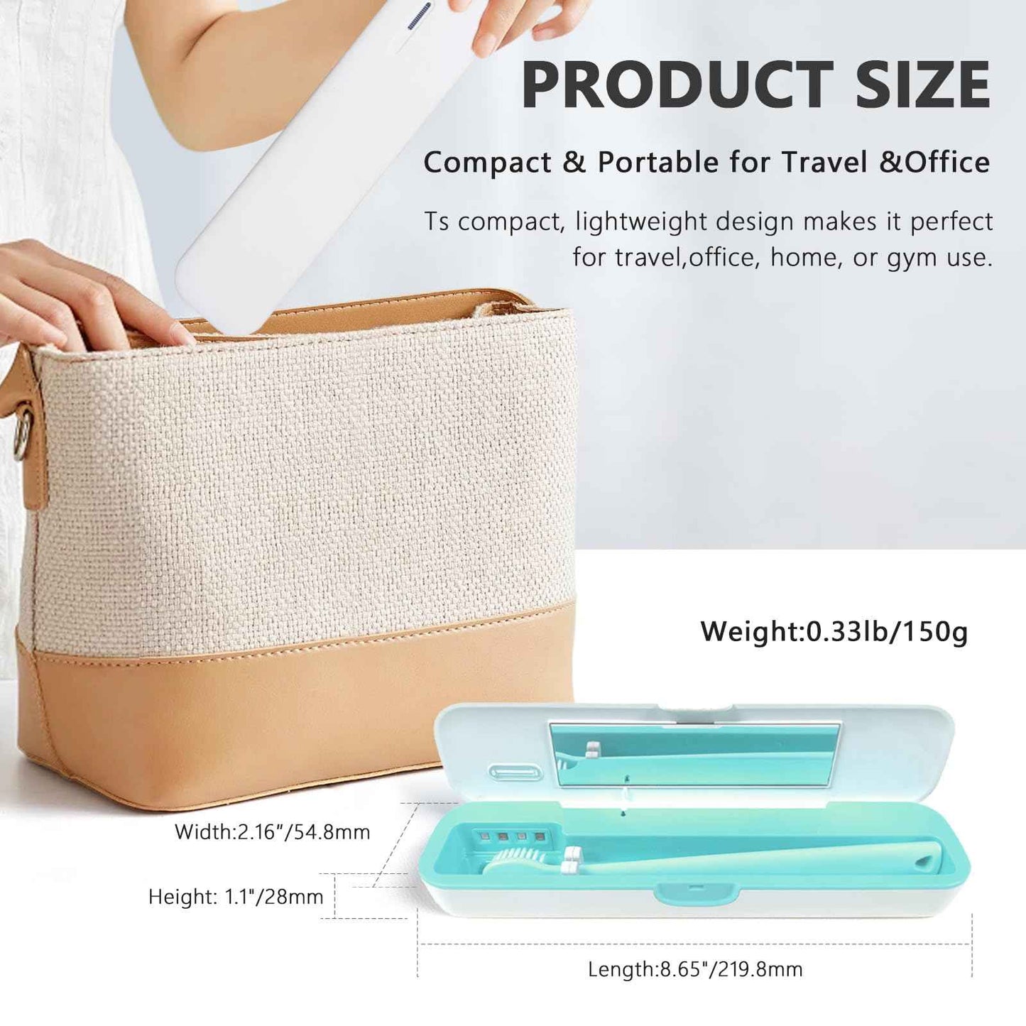 UWTLFCE UV-C Toothbrush Sanitizer Case for Travel, Portable Sanitizer and Holder Universal Fits Electric and Manual Brush Heads, Smart Automatic Operation