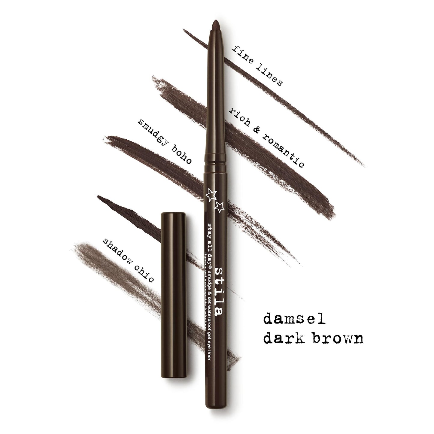 stila Stay All Day® Smudge & Set Waterproof Gel Eye Liner | Waterline-Safe, Long-Lasting Color Wear, Smooth Glide Eyeliner Pencil or Eyeshadow | Damsel Dark Brown