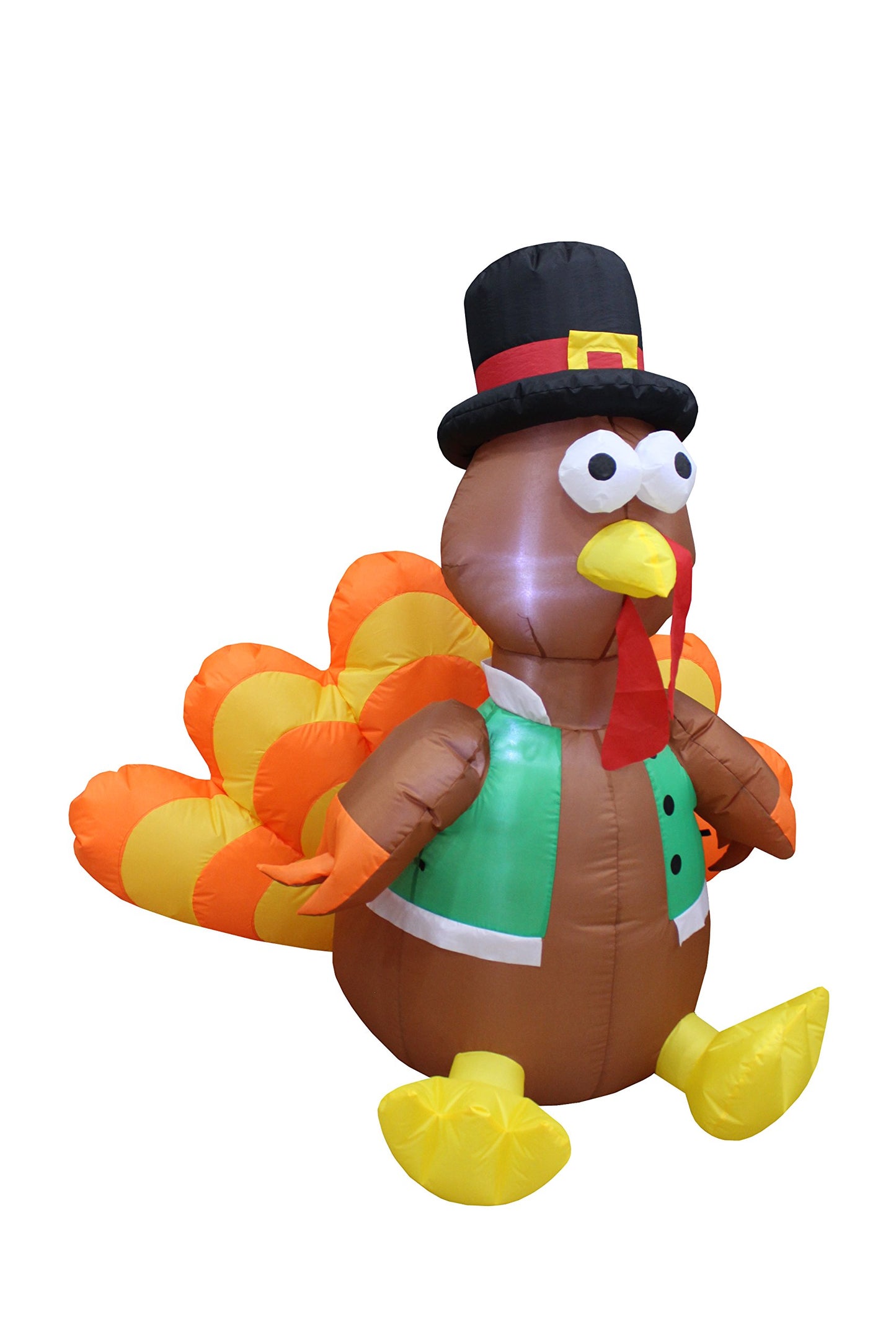 4 Foot Tall Happy Thanksgiving Inflatable Turkey with Pilgrim Hat Perfect Thanksgiving Autumn LED Lights Decor Outdoor Indoor Holiday Decorations, Blow up Lighted Yard Lawn Decor Home Family Outside