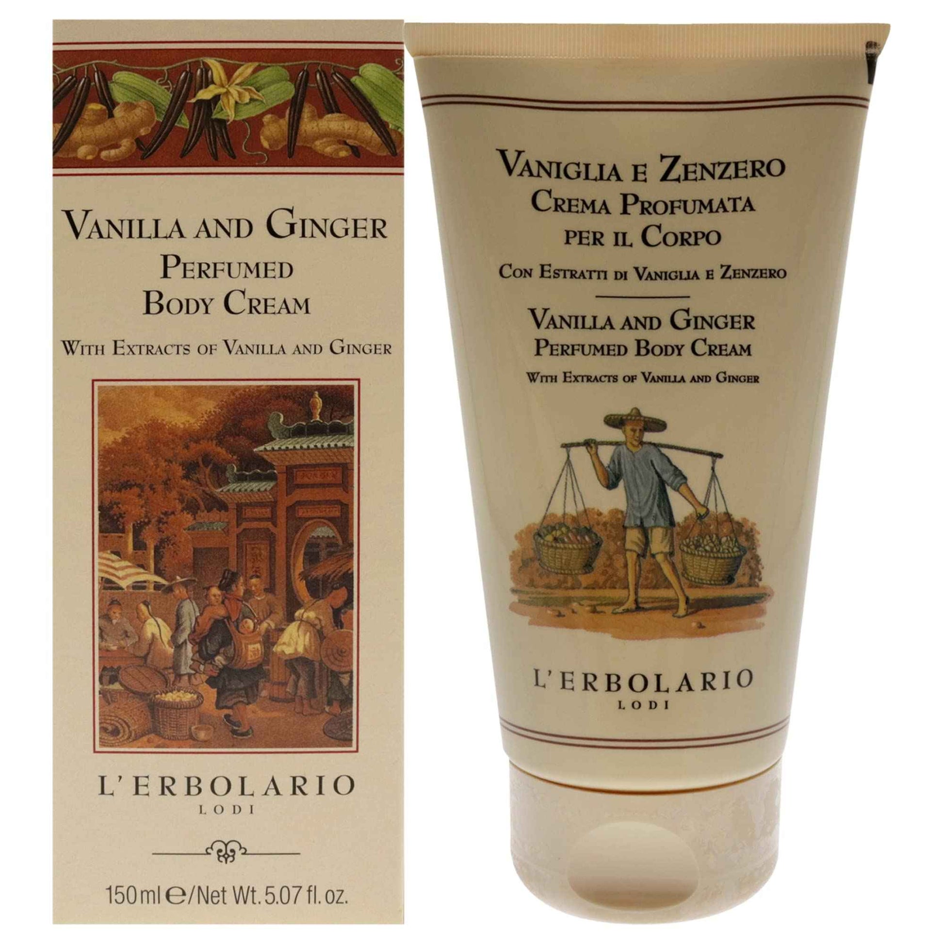 L’Erbolario Vanilla and Ginger Perfumed Body Cream - Moisturizing Cream for Dry Skin - Ginger and Vanilla Extracts - Hydrating Jojoba Oil - 5.07 oz