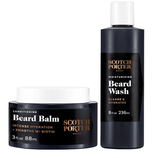 Scotch Porter Conditioning Beard Balm & Moisturizing Beard Wash Bundle – Smooth, Shape, Moisturize & Cleanse while Encouraging Growth for a Fuller/Healthier-Looking Beard – Original Scent, Two Pack