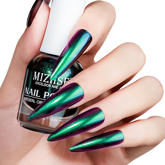 MIZHSE Chameleon Nail Polish, Green Nail Polish Air Dry Fast, 15ml/0.5 fl oz High Glossy Shiny Nail Pigment Holographic Nail Polish Nail Art Salon Manicure Home