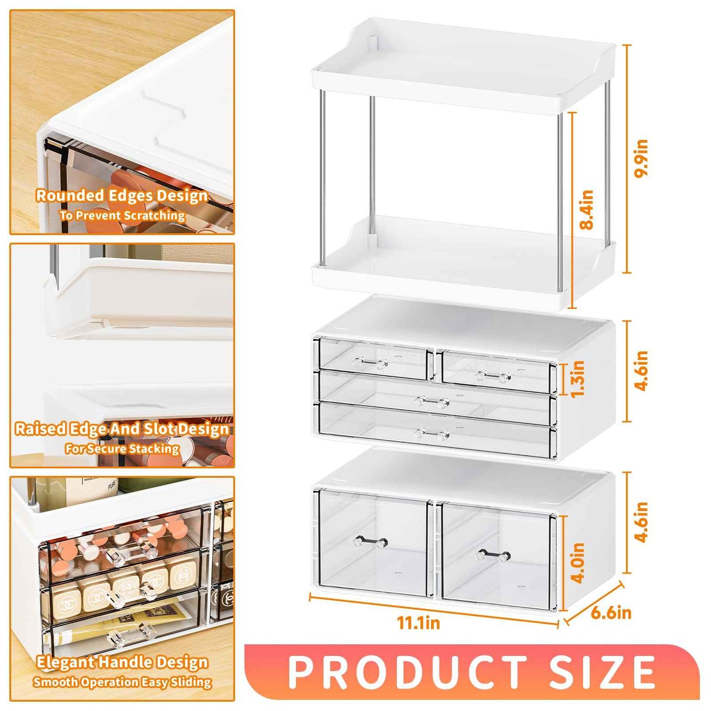 Yieach Bathroom Counter Organizers and Storage,White Acrylic Makeup Organizers with Drawers for Vanity,Bedroom,Plastic Skincare Organizer for Dresser Top Beauty,Cosmetic,Lotion and Perfume Organizer