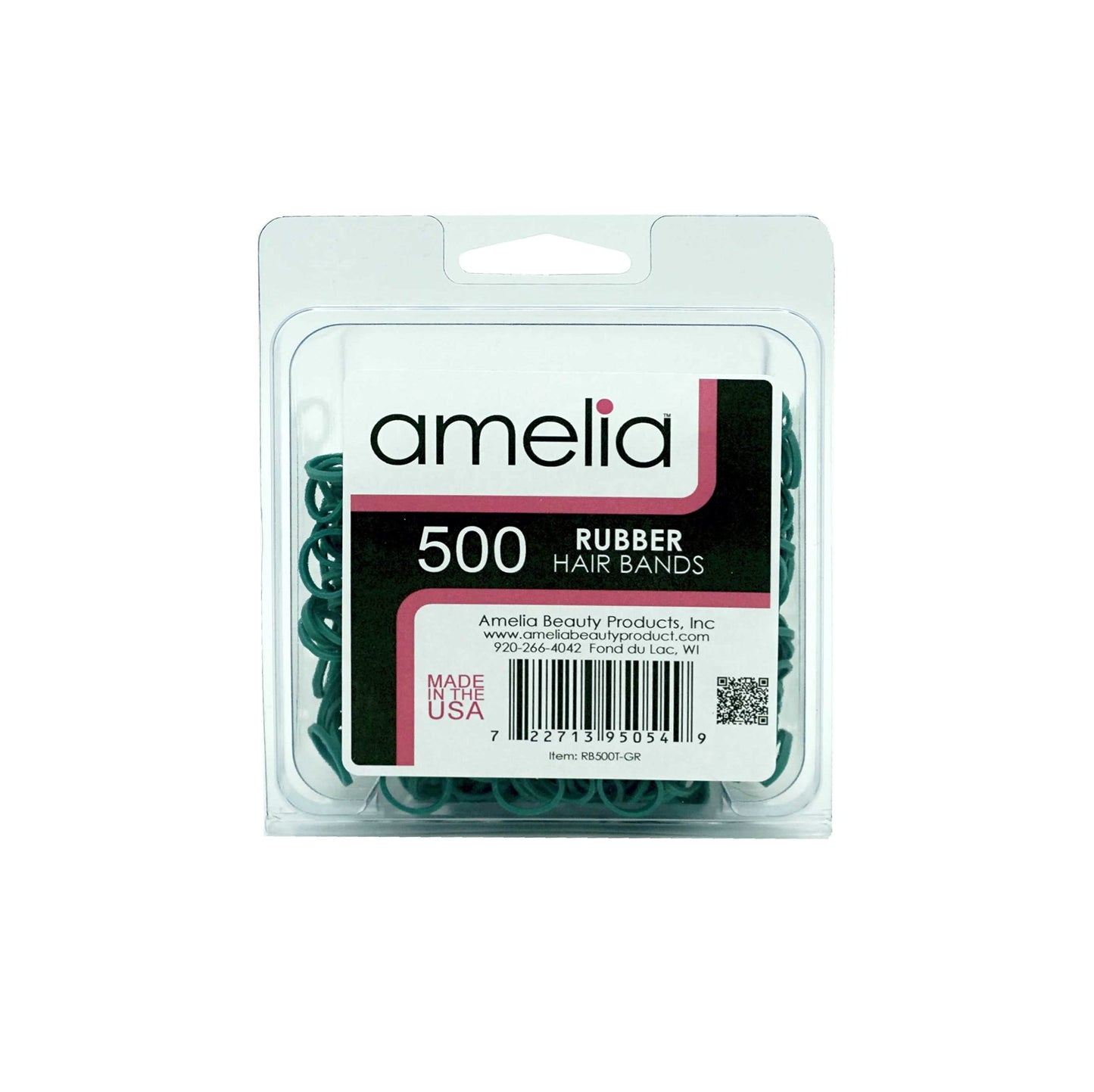 Amelia Beauty | 500 Count 1/2" Rubber Bands | Premium US Made Rubber Hair Ties | Ideal for Ponytails, Braids & Beards | Strong All Day Hold | Convenient Re-closable Container | Green