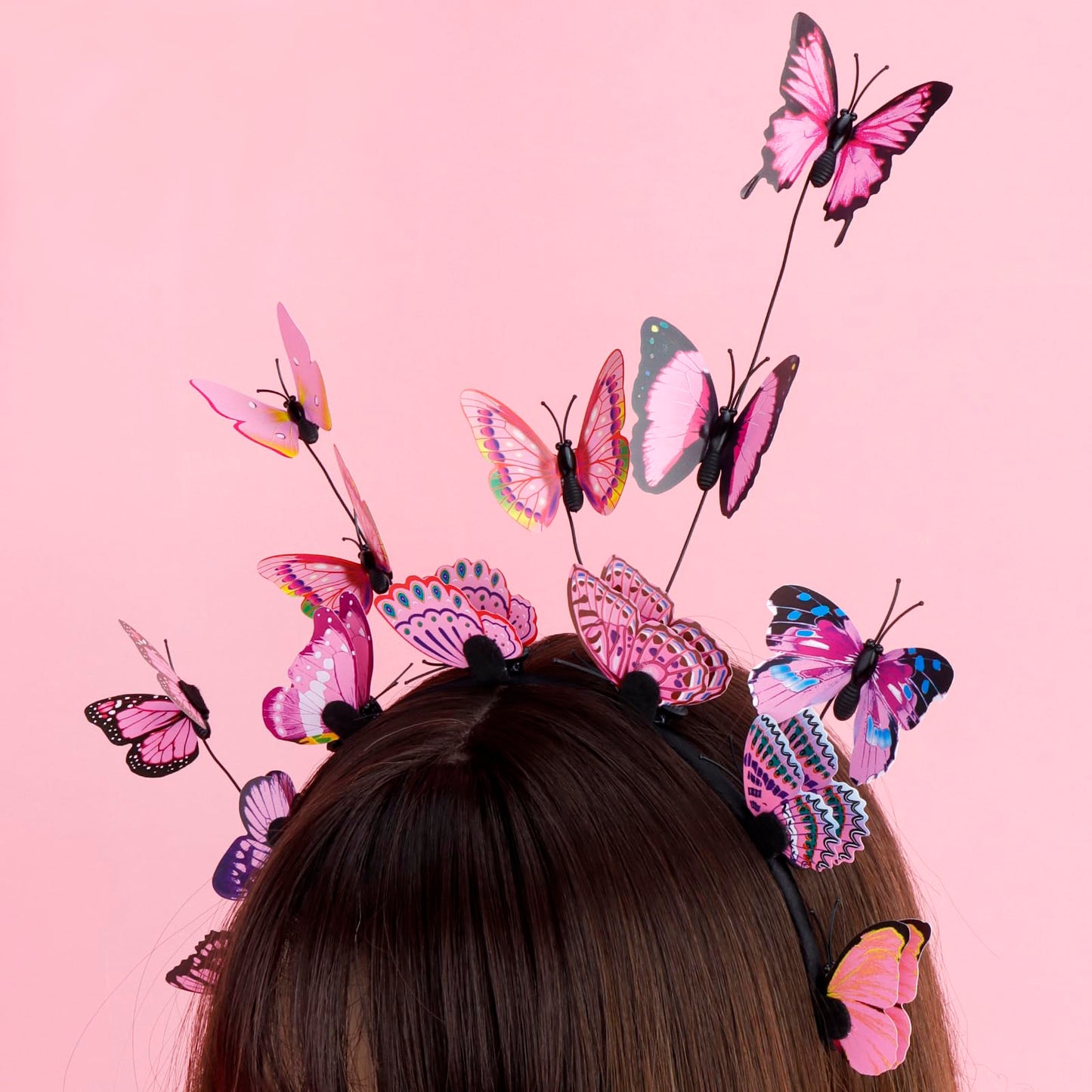 COCIDE Butterfly Headpieces: Hair Clips, Headbands, Flower Crown, Fascinator, and Antenna Hair Band for Women, Girls, and Halloween Cosplay (Pink)