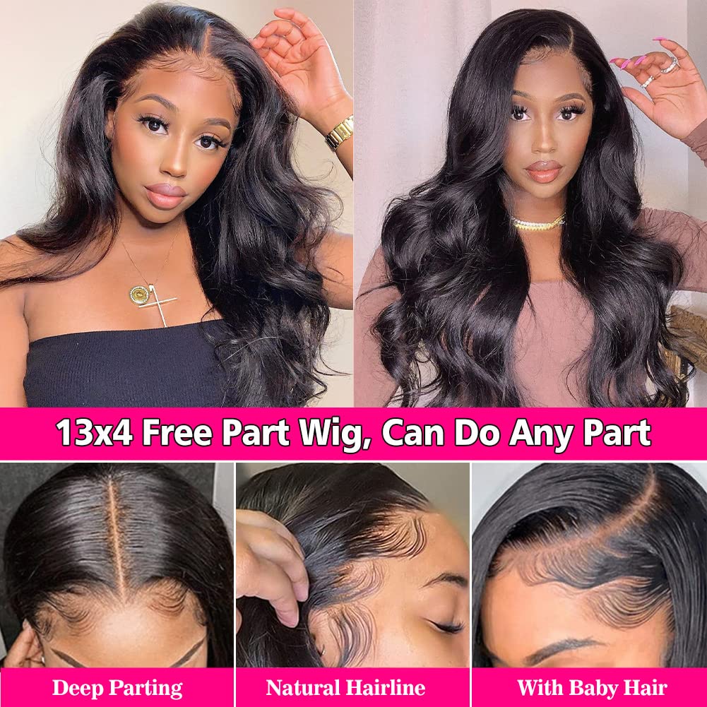 Pizazz Body Wave Lace Front Wigs Human Hair Pre Plucked with Baby Hair 180 Density Glueless Human Hair Wigs for Women 13x4 HD Transparent Lace Front Wigs with Natural Hairline(26 Inch)