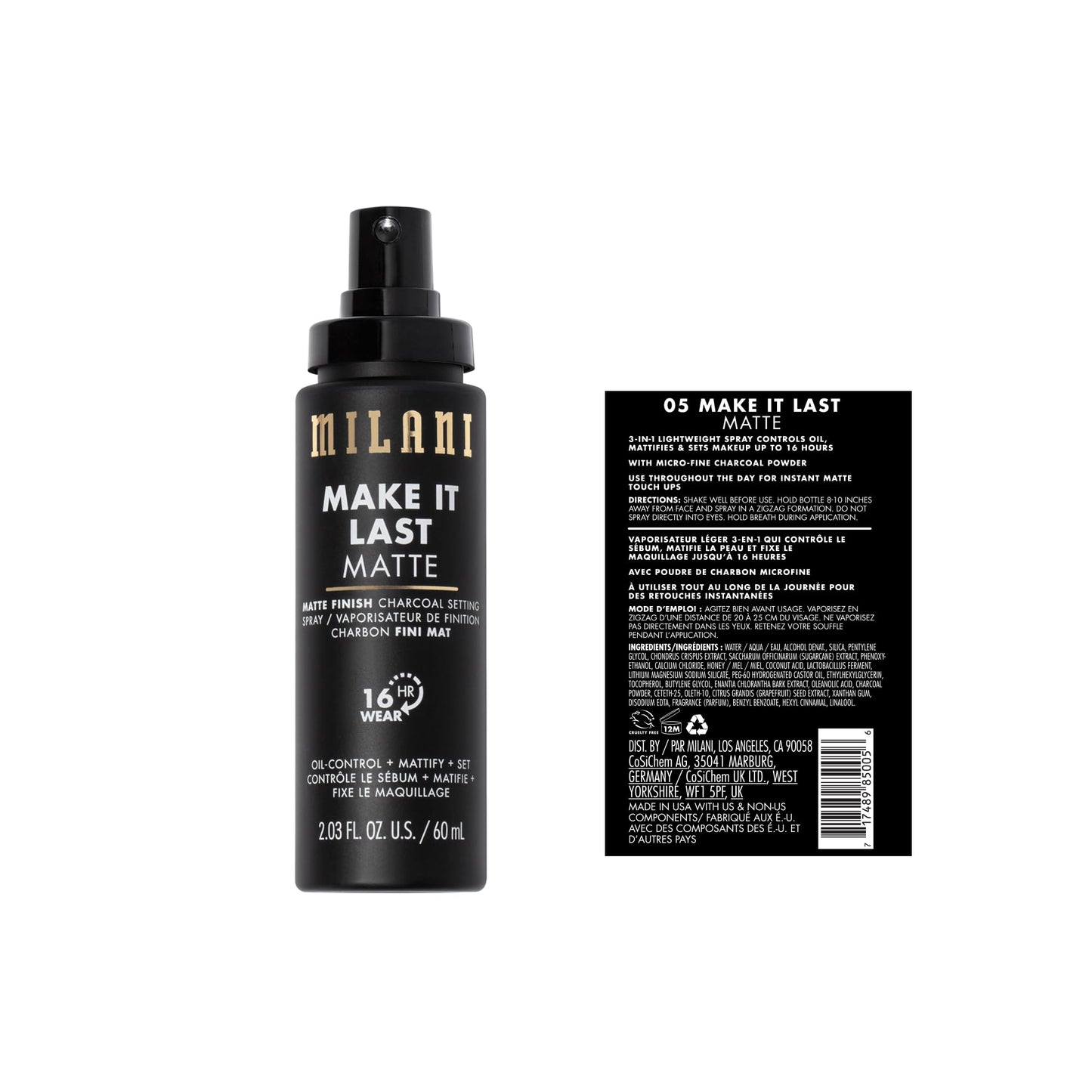 Milani Make it Last Matte - Matte Finish Charcoal Setting Spray - Cruelty-Free Makeup Primer and Setting Spray for Oily Skin - Long Lasting Finishing Spray - 2 Pack