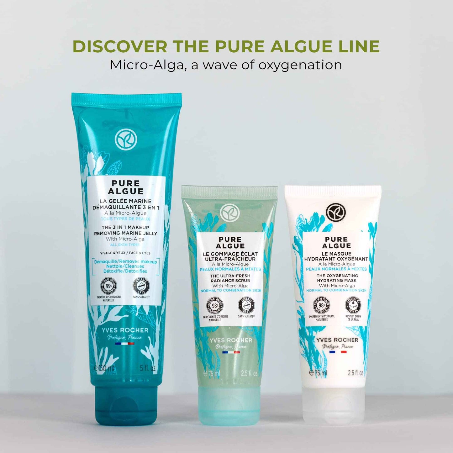 Yves Rocher 3 in 1 Makeup Removing Marine Jelly for Normal to Combination Skin – Pure Algue – 5 Oz – 1 Ct