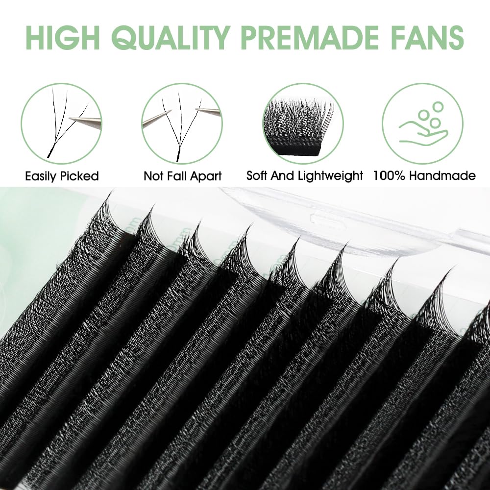 NATUHANA W Shaped Clover Eyelashes Extension 3D Premade Fans 0.07mm D Curl 9-15 Mixed Tray Volume Lash Cluster W Lashes Supplies Automatic Blooming Flower Lash Extensions (3D black ; 0.07 D,9-15 MIX)