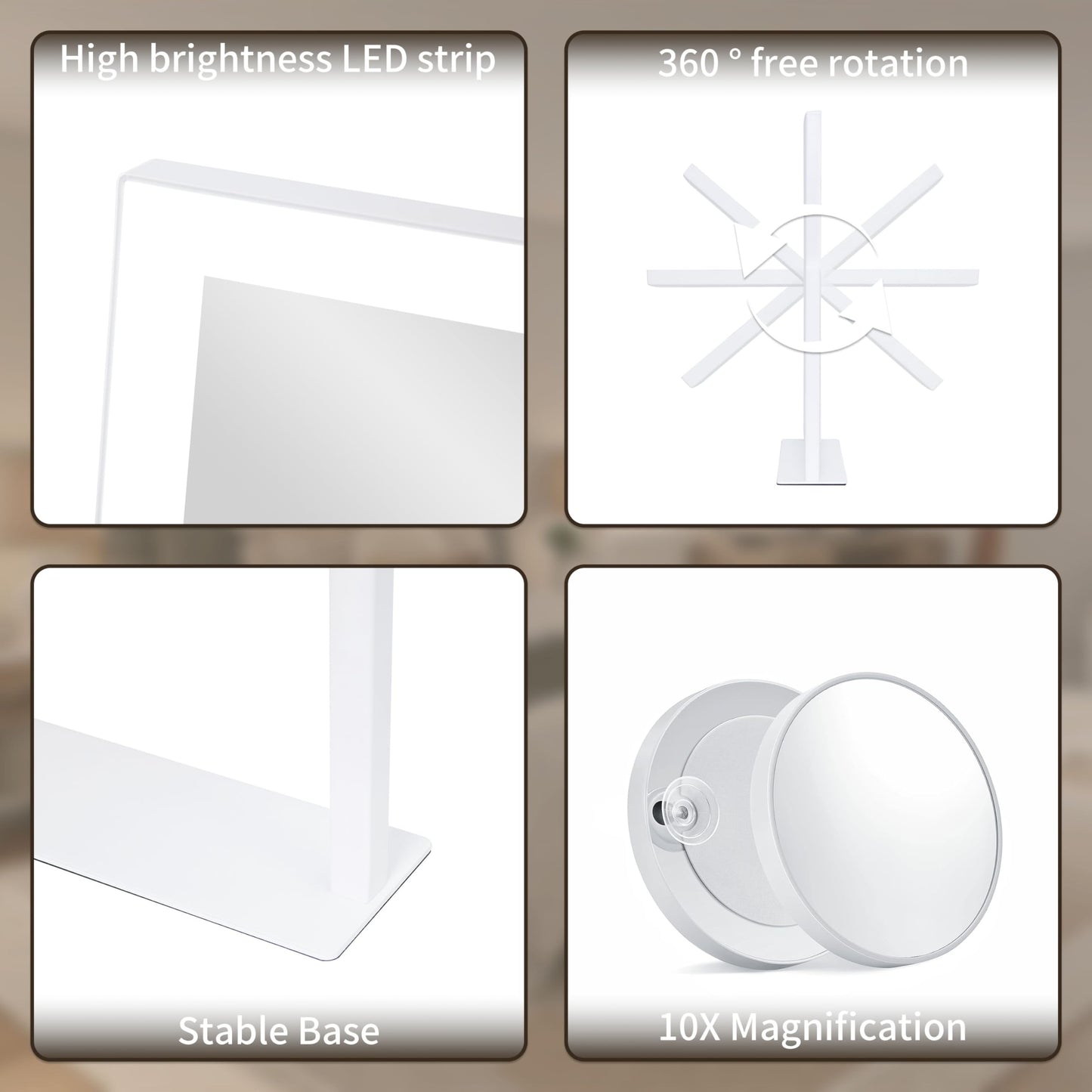 Yumelivi LED Vanity Mirror with Touch Controls, Tabletop Makeup Mirror with Bright Lighting, White