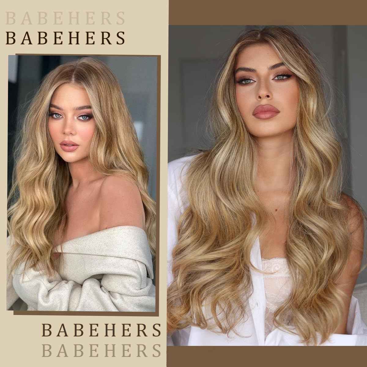 BABEHERS Honey Blonde Lace Front Wig for Women 13x4 Body Wave Synthetic Wigs Highlight Pre-plucked Long Wavy 150% Density Natural Heat Resistant Hair Daily Use 26 Inch