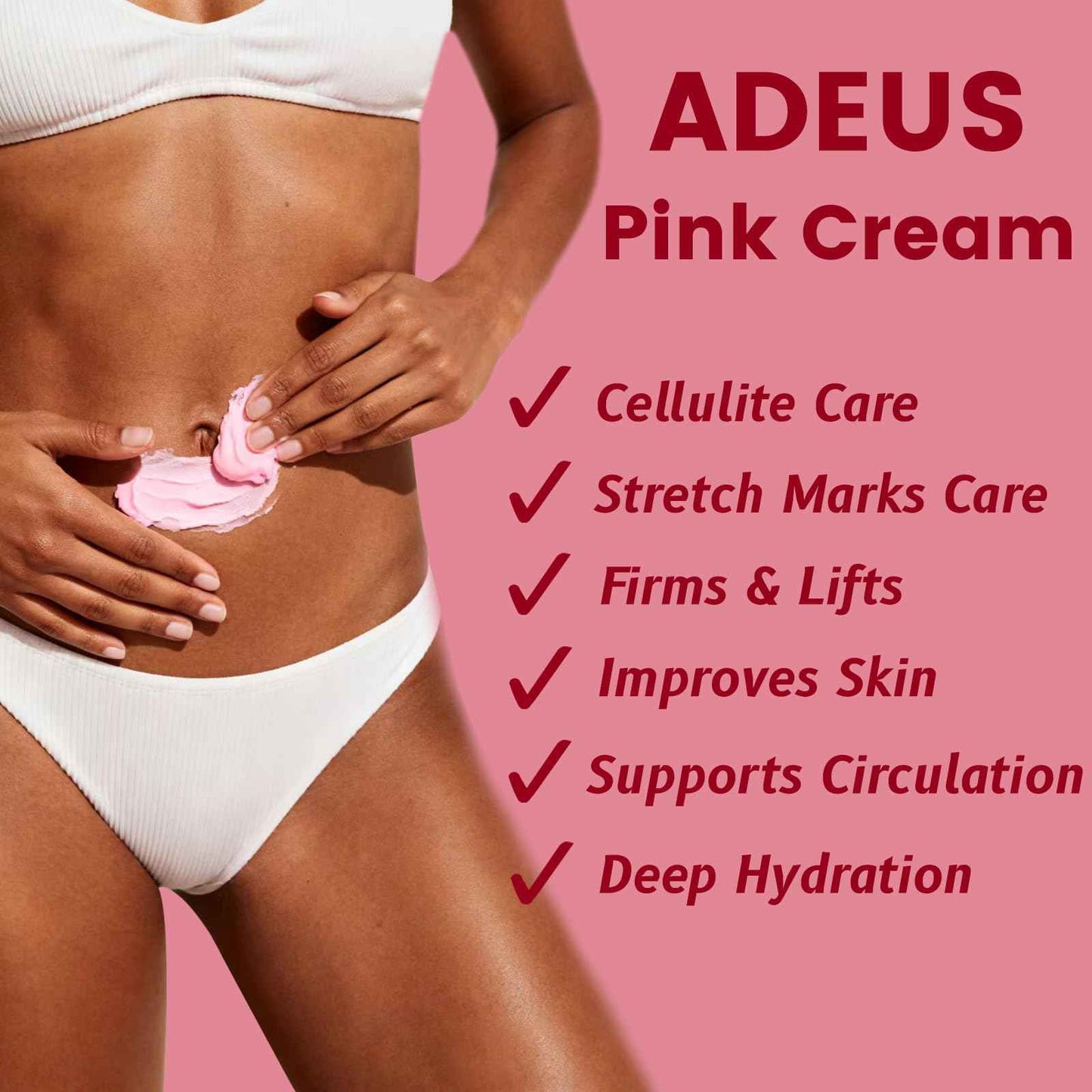 ADEUS Crema Brasileña, Multifunctional Pink Intensive Cream, Cream Rose Body Intensive Skin with Asiatica & Seaweed Extract Moisturizing & Smoothing Skincare (1)