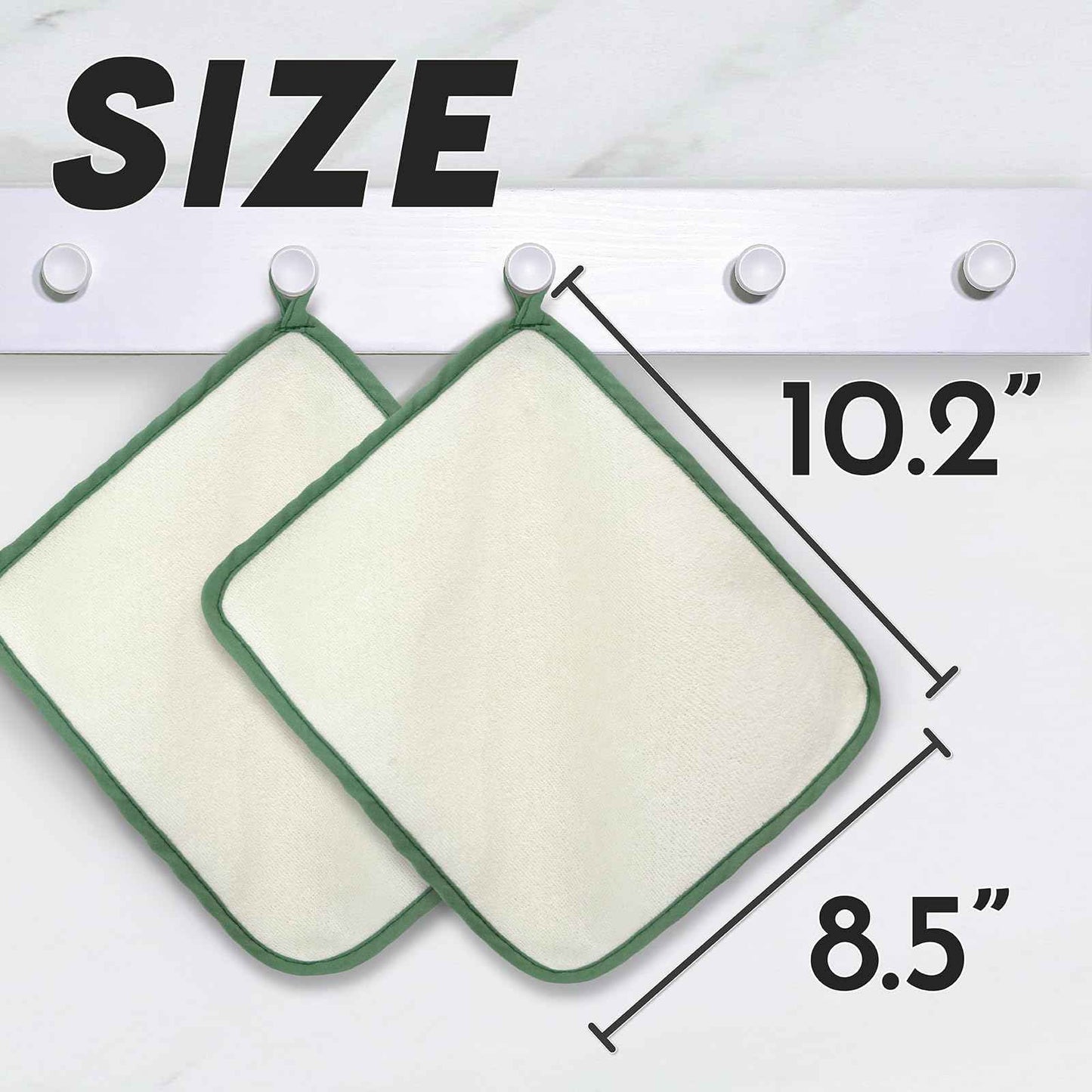 myHomeBody Dual-Textured Exfoliating Washcloth with Soft and Scrubbing Side, Body Exfoliation Scrubber for Bath, Shower, White with Green Edge, Set of 5