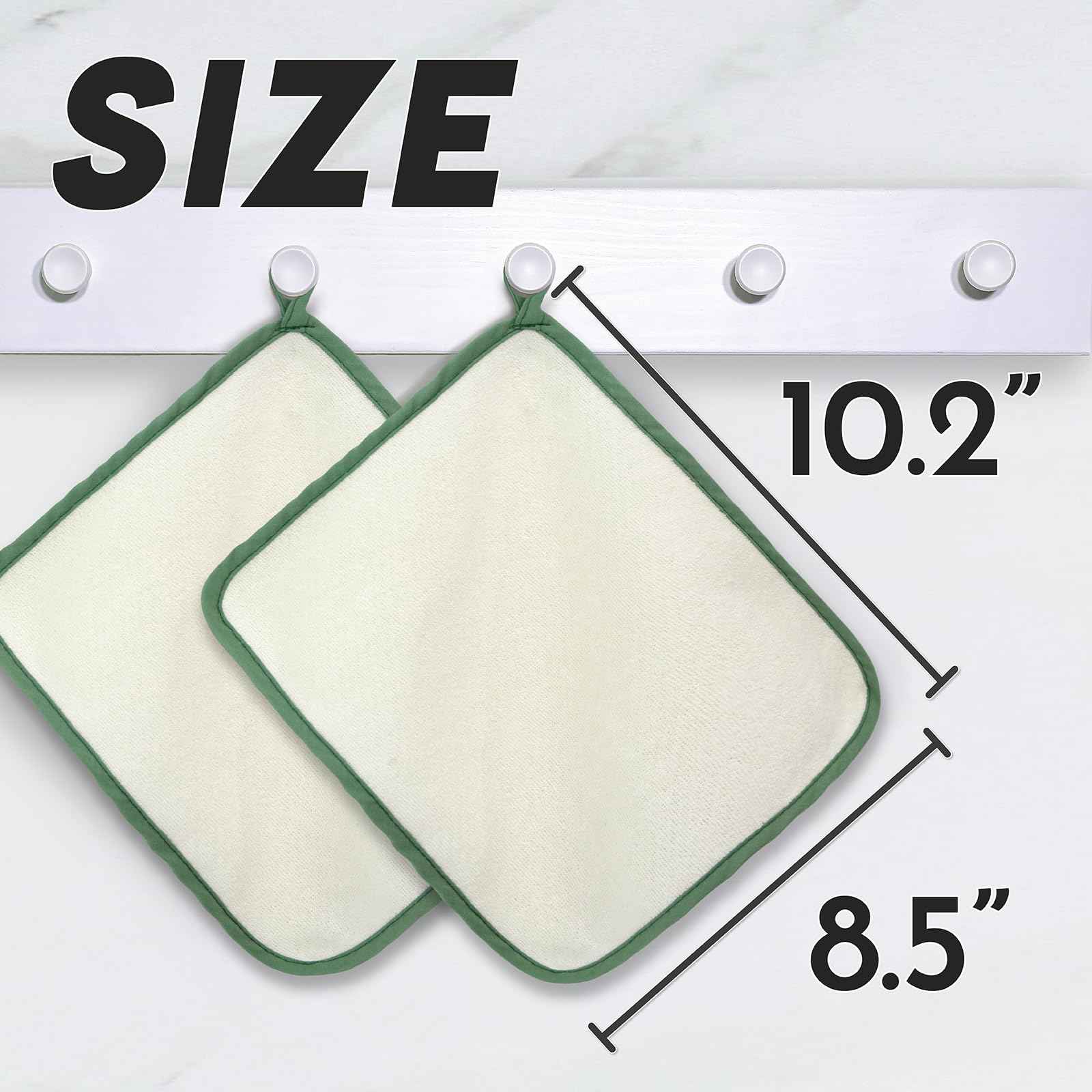 myHomeBody Dual-Textured Exfoliating Washcloth with Soft and Scrubbing Side, Body Exfoliation Scrubber for Bath, Shower, White with Green Edge, Set of 5