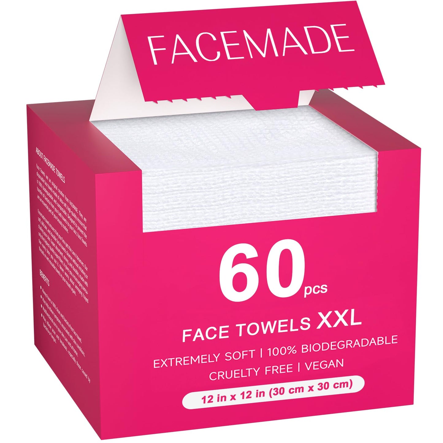 FACEMADE 60 Ct Disposable Face Towels XXL, Face Towelettes for Makeup and Clean, Super Soft and Thick Dry Wipes, USDA Certified 100% Biobased, Rose