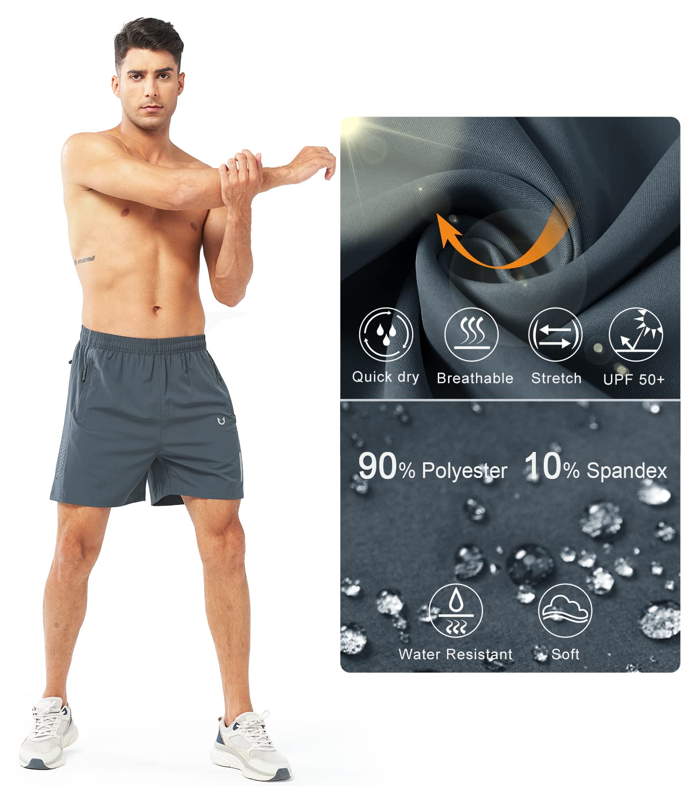 NORTHYARD Men's Athletic Running Shorts Quick Dry Workout Shorts 7"/ 5"/ 9" Lightweight Sports Gym Basketball Shorts Hiking Exercise COOLGREY-5inch S