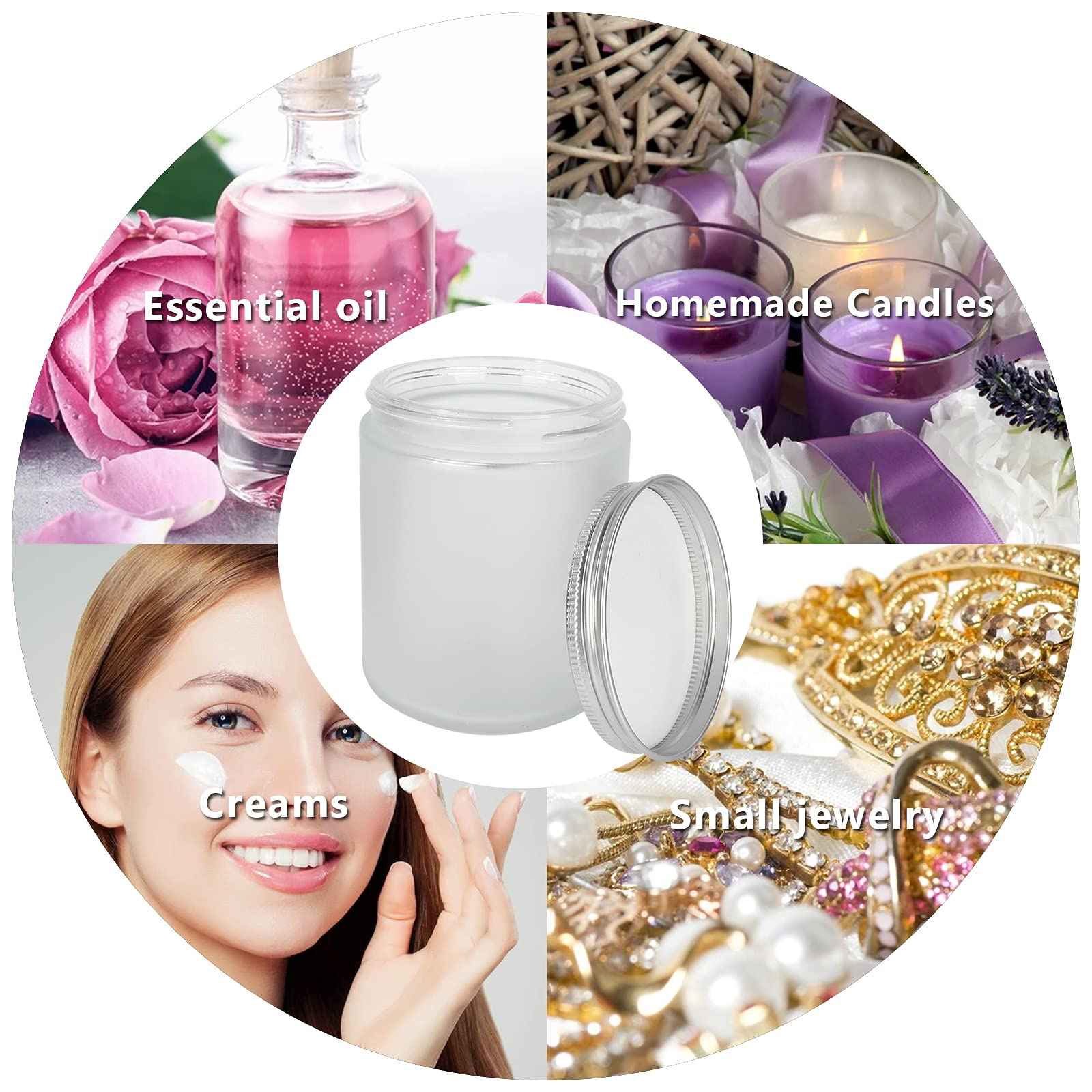 12 Pack 8 oz Round Frosted Glass Jars with Silver Metal Lids, 240ml Matte Clear Empty Candle Jars Cosmetic Jars Food Storage Containers, Canning Jars For Spice,Powder,Liquid,Sample,Face Cream Lotion