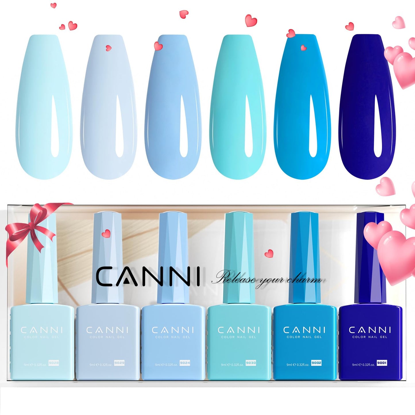 CANNI 6Pcs 9ml Navy Blue Gel Nail Polish Set- Dark Blue Gel Polish Kit Royal Light Baby Blue Colors DIY at Home Salon Christmas New Year's Gifts for Girls