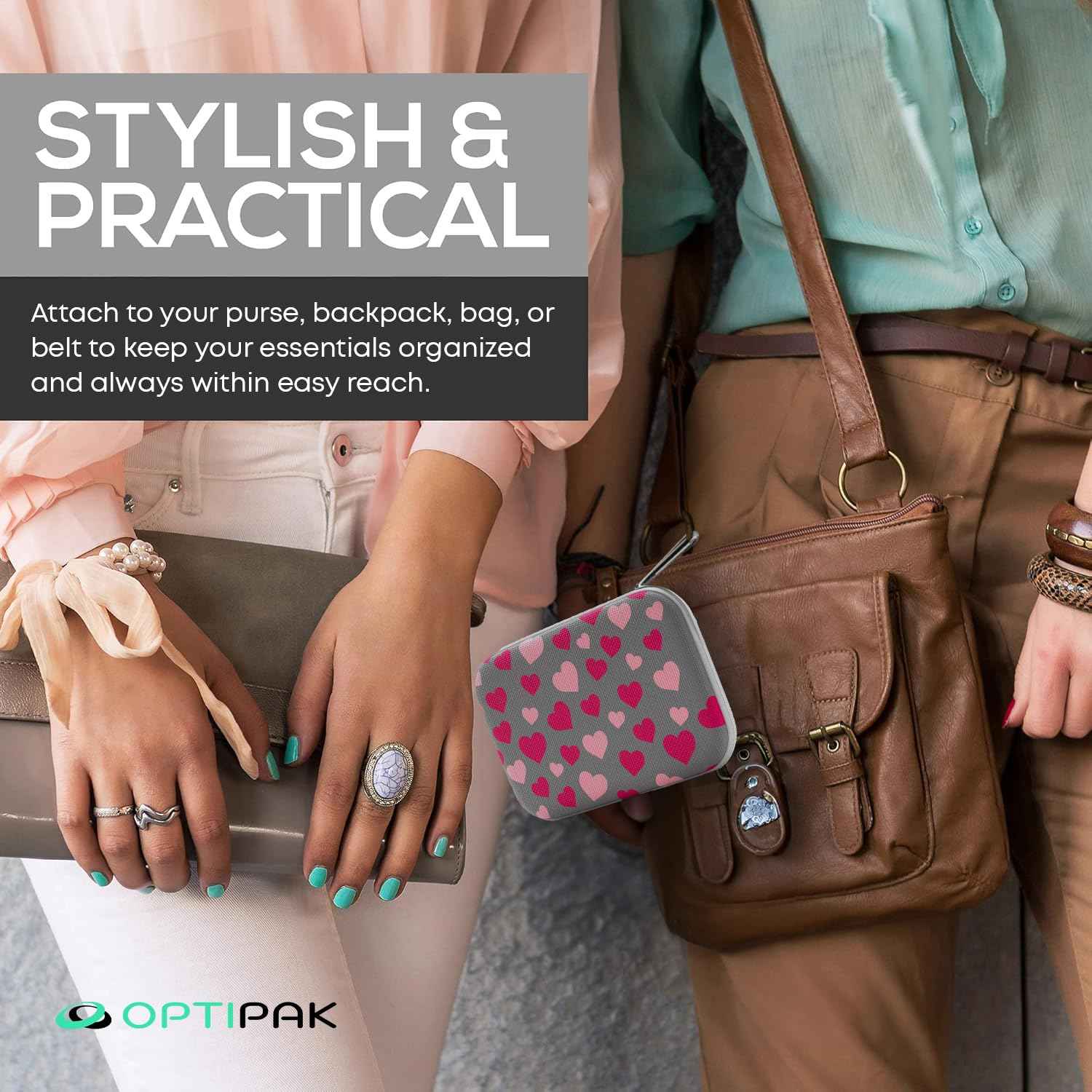 OPTIPAK Slim Multipurpose Purse Pouch | Neoprene Makeup Bag with Zipper Pouch & Carabiner Keychain | Portable Travel Cosmetic Bag, Women’s Travel Makeup Tote (Pack of 1)