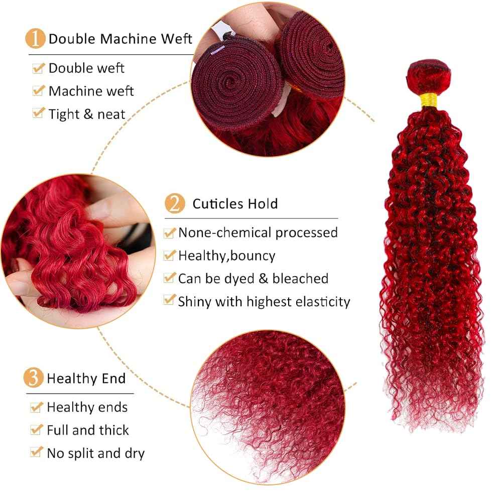Red Bundles Human Hair Water Wave Bundles 24 26 28 Inch Unprocessed Brazilian Virgin Remy Hair Wine Red 3 Bundle Burgundy Water Wave Human Hair Extensions 50 Gram Per Bundle