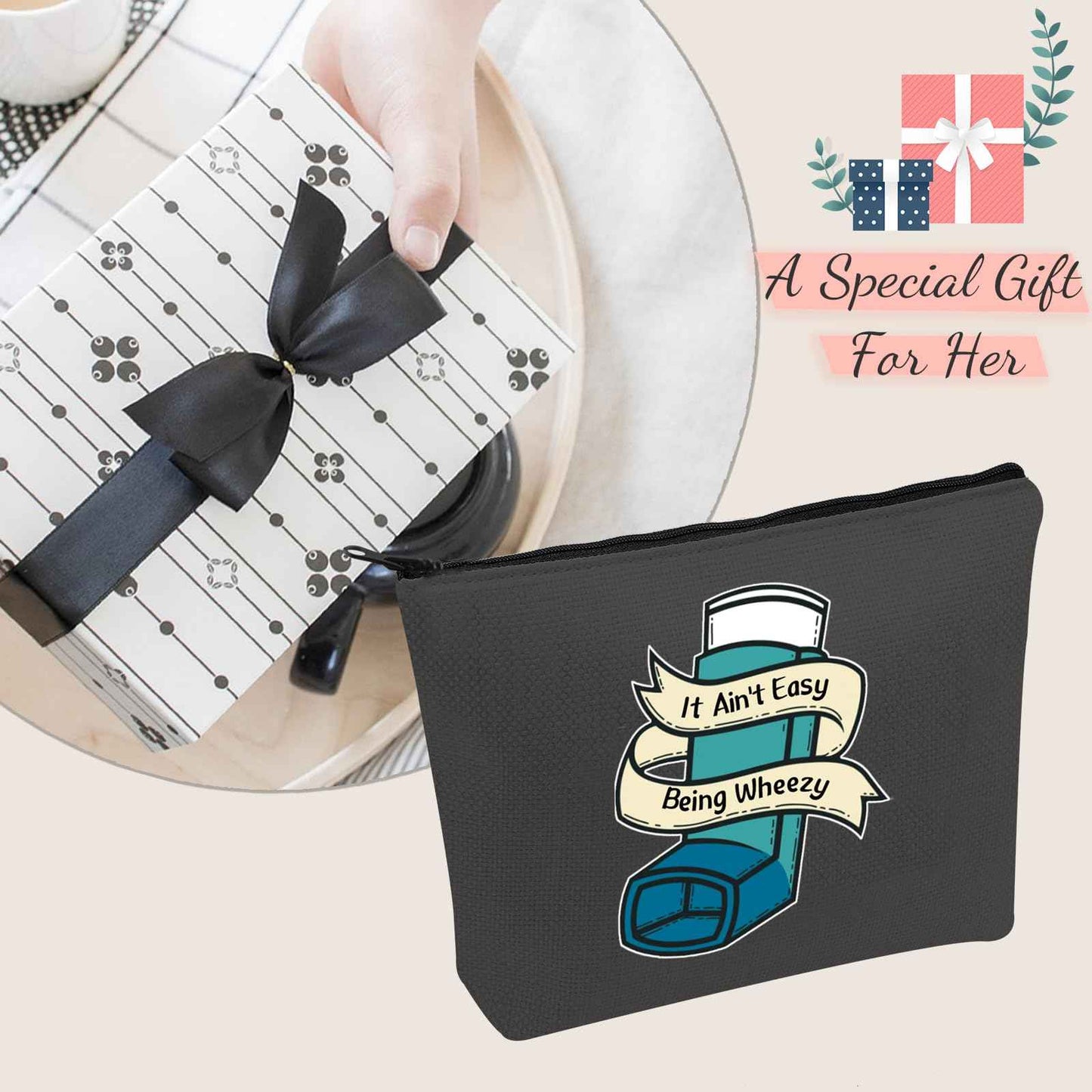 JXGZSO Asthma inhaler Gift It Ain't Easy Being Wheezy Organization Bag Respiratory Therapist Gifts (It Ain't Easy Being Wheezy black)