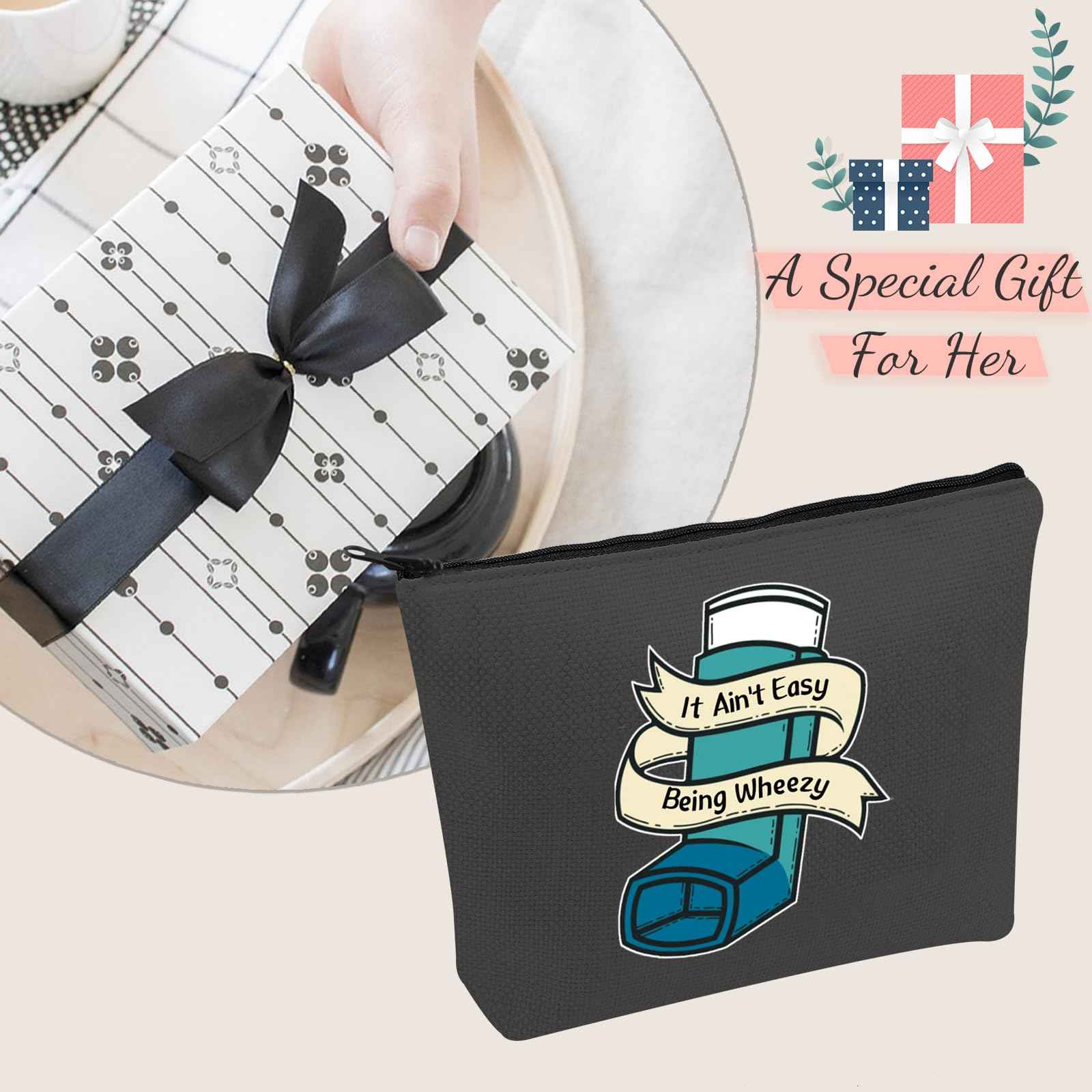 JXGZSO Asthma inhaler Gift It Ain't Easy Being Wheezy Organization Bag Respiratory Therapist Gifts (It Ain't Easy Being Wheezy black)