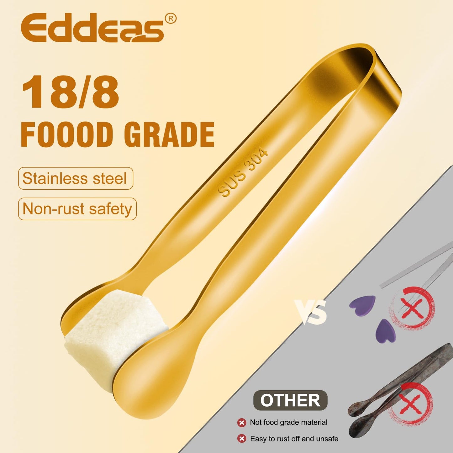 EDDEAS 12 PCS Small Serving Tongs, 4.3" Mini Gold Tongs, Gold Kitchen Tongs for Serving Food, Coffee Bar, Tea Party, Desserts Party and Ice Bucket