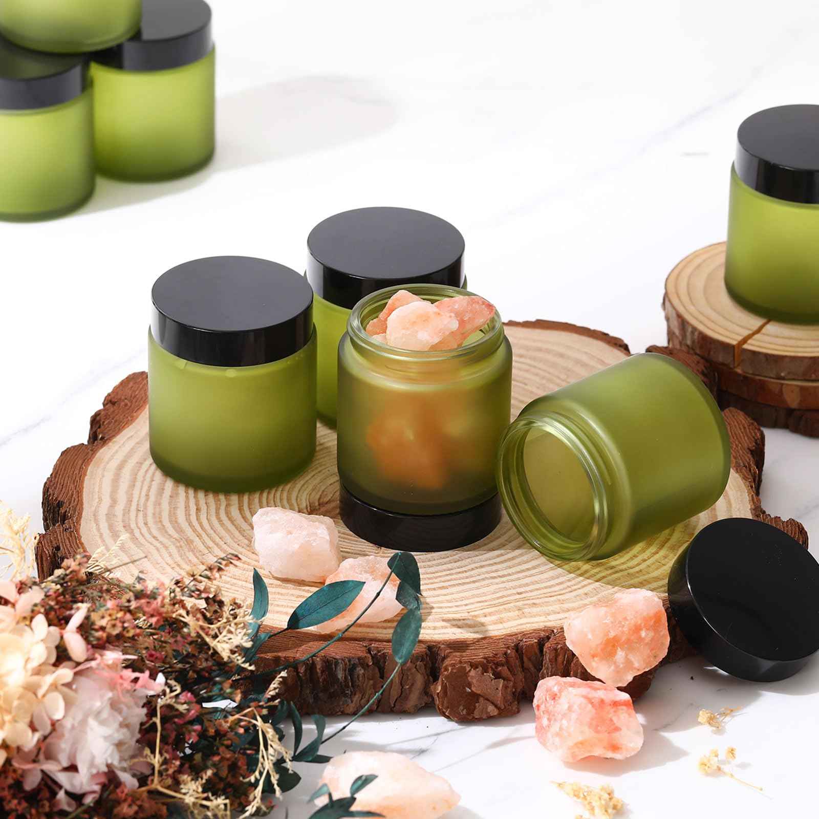 Norme 24 Pcs 4 oz Glass Jars with Lids Leakproof Round Airtight Empty Cosmetic Jars with Inner Liners Lid for Storing Lotions Powder Ointments Candle Making Tins (Pea Green)