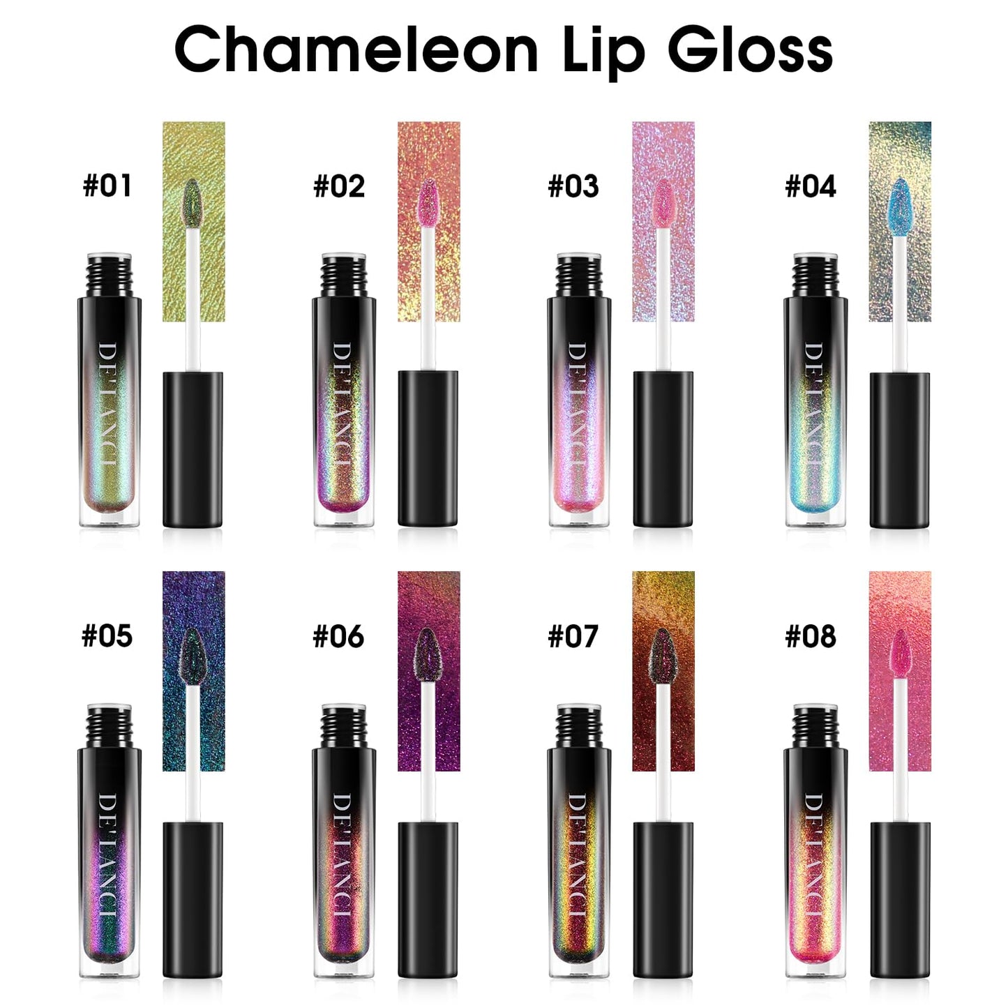 Chameleon Liquid Lipstick, Oil-based Diamond Shiny Glitter Lip Gloss, Sparkly Metallic Color Intense Highly Pigment Shimmery Finish, Long wears, Holographic Talc Free (#01 Gold Green)