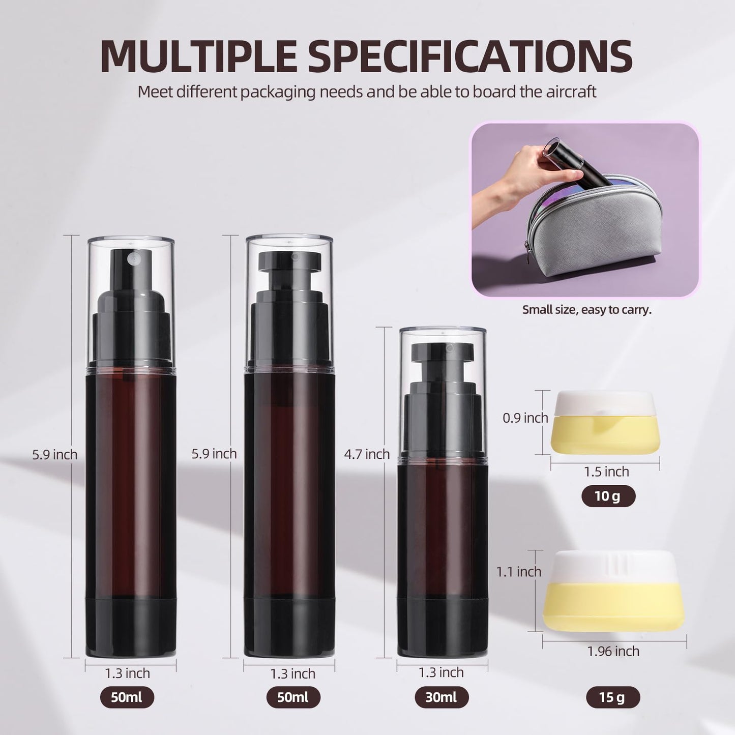 JPNK 5PCS Set Empty Refillable Airless Pump Bottle,Travel Foundation Containers,Airless Cosmetic Pump Bottle