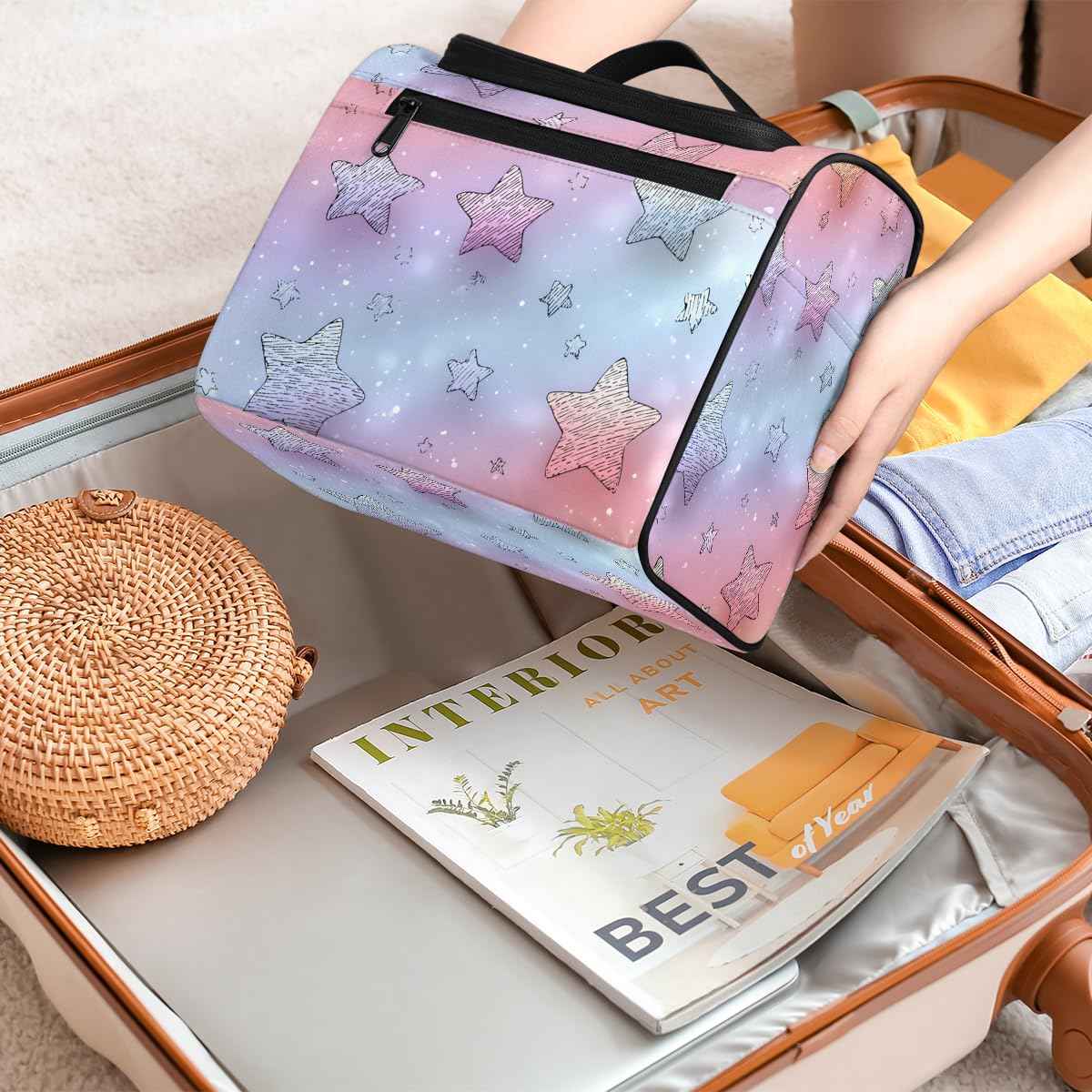 Hanxuanyifan Stars Hanging Travel Toiletry Bag for Women,Travel Bags for Toiletries,Makeup Bag Organizer Cosmetic Bags for Girls
