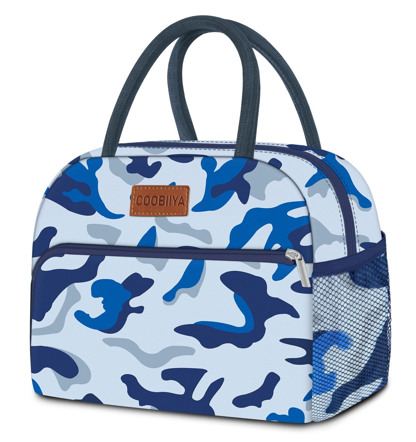 Coobiiya Lunch Bag Women, Lunch Box Lunch Bag for Women Adult Men, Small Leakproof Cute Lunch Tote Large Capacity Reusable Insulated Cooler Lunch Container for Work/Office/Picnic/Travel-Blue Camo