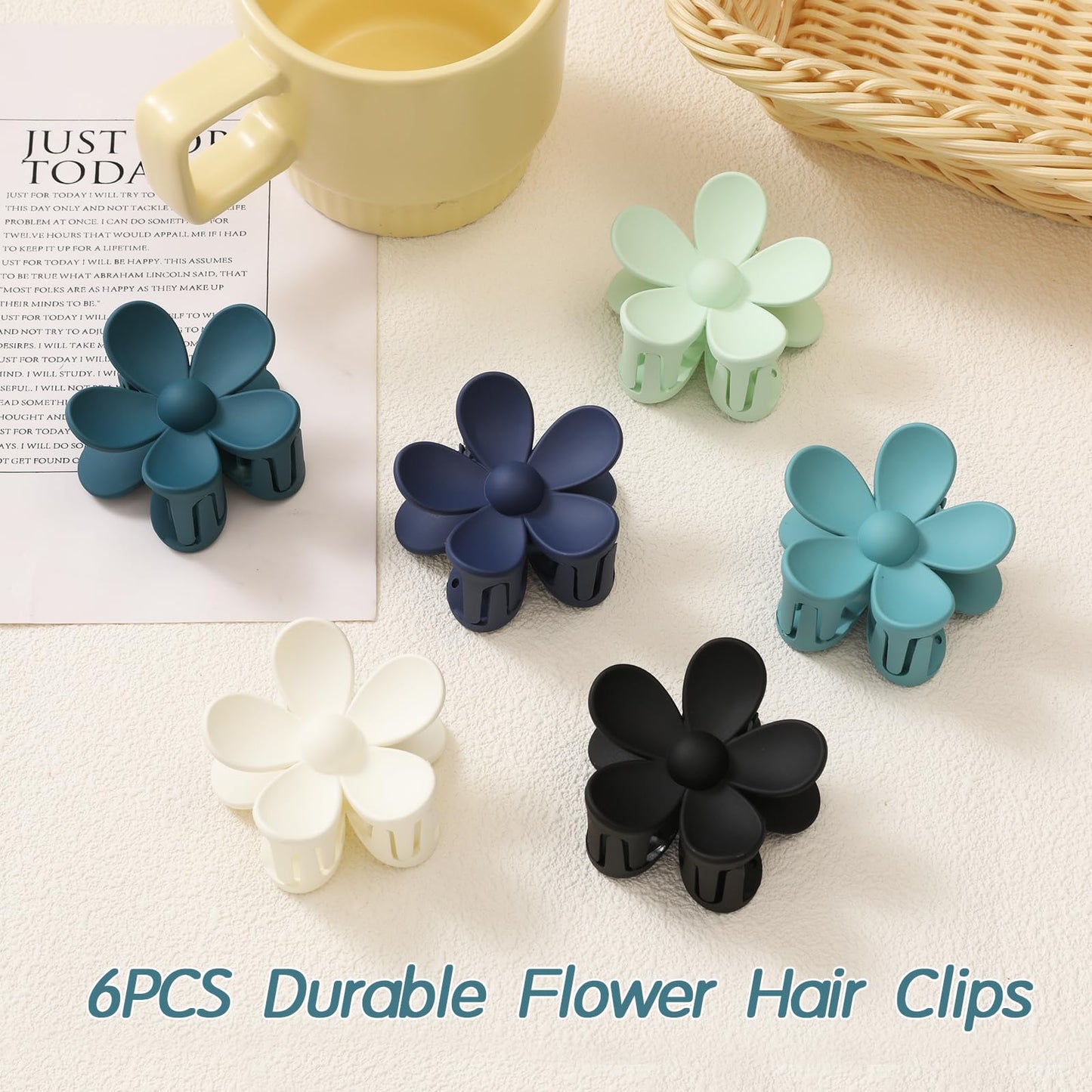 Flower Hair Clips Set - 6 Packs Cute 2.4 Inch Daisy Floral Clips for Thin and Medium Thick Hair, Non-Slip Strong Hold Jaw Clips for Women, Girls, Toddlers