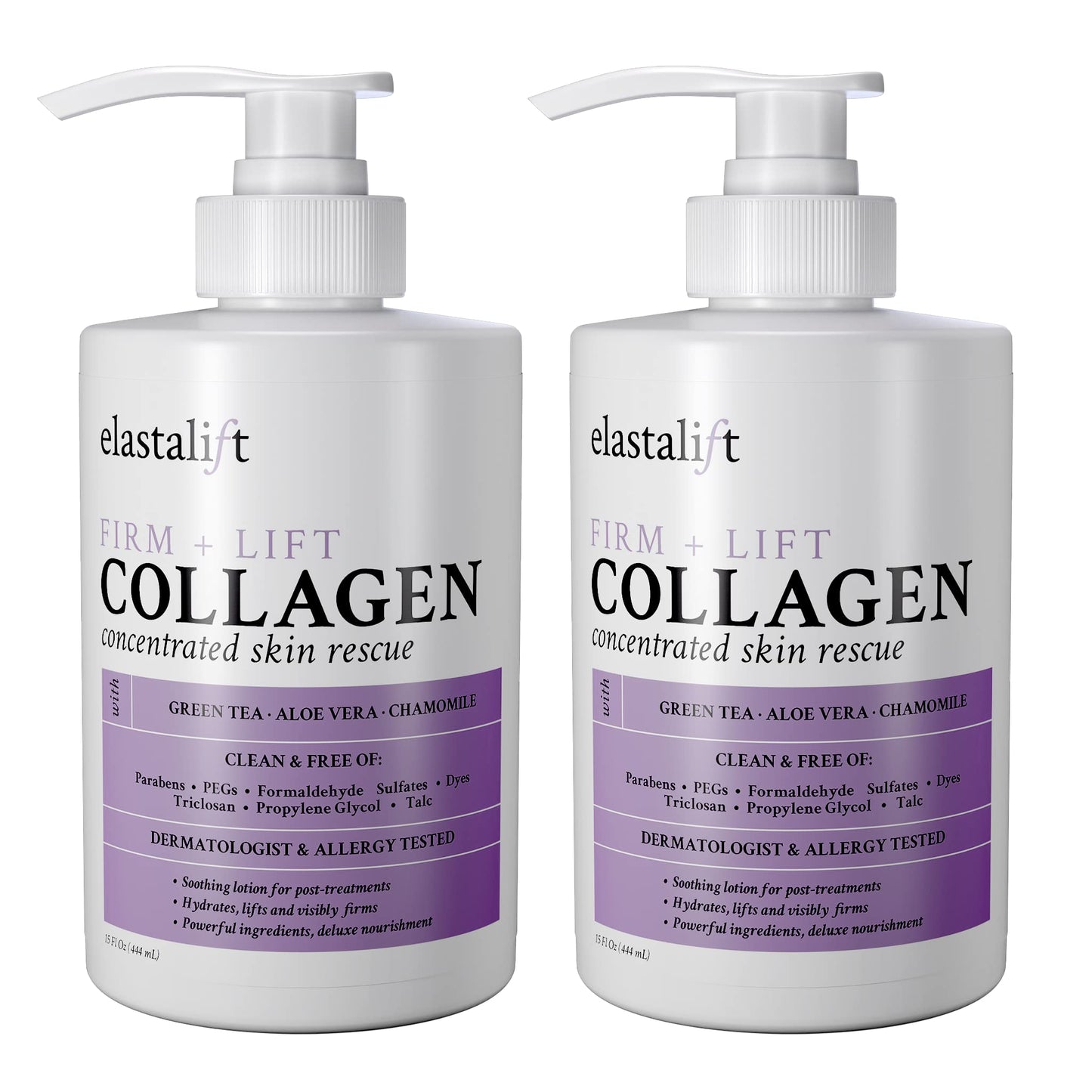 Elastalift Collagen Cream Fragrance Free Body Lotion & Face Moisturizer For Women & Men | Collagen Lotion | Skin Tightening Cream | Skin Firming + Tightening Lotion | Crepey Skin Care Treatment, 2PC