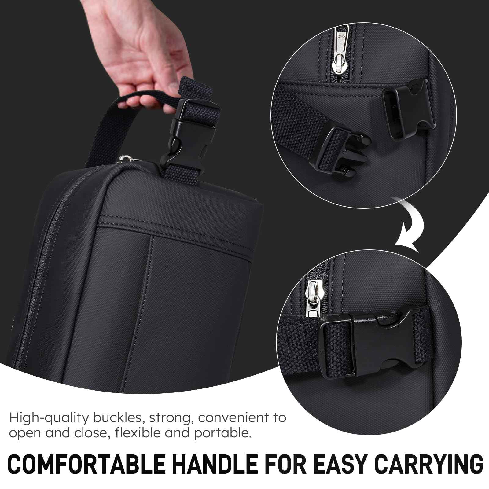 NOL Natural Organic Lifestyle Nylon Makeup Bag Lightweight Travel Toiletry Bag for Adults, Reusable, Zip Closure with Buckle Handle, Snack Bag, Travel Cosmetic Bag, Black