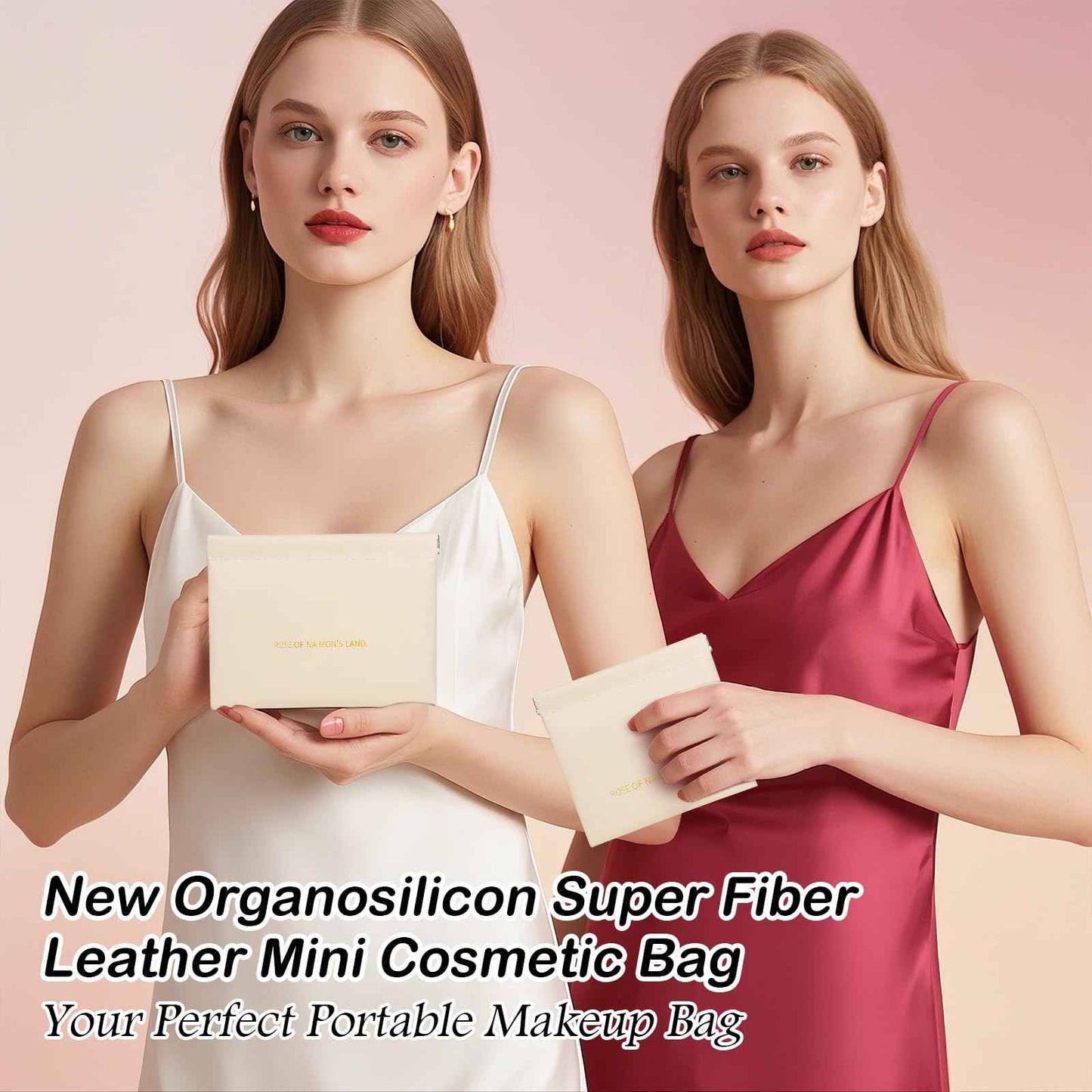 Makeup Bag for Purse:GloréBrochas PU Leather Makeup Pouch Set Large & Small Portable Cosmetic Bags, Waterproof Squeeze Top Coin Purse,Travel Organizer for Makeup,Lipstick, Jewelry,Earbuds(White)