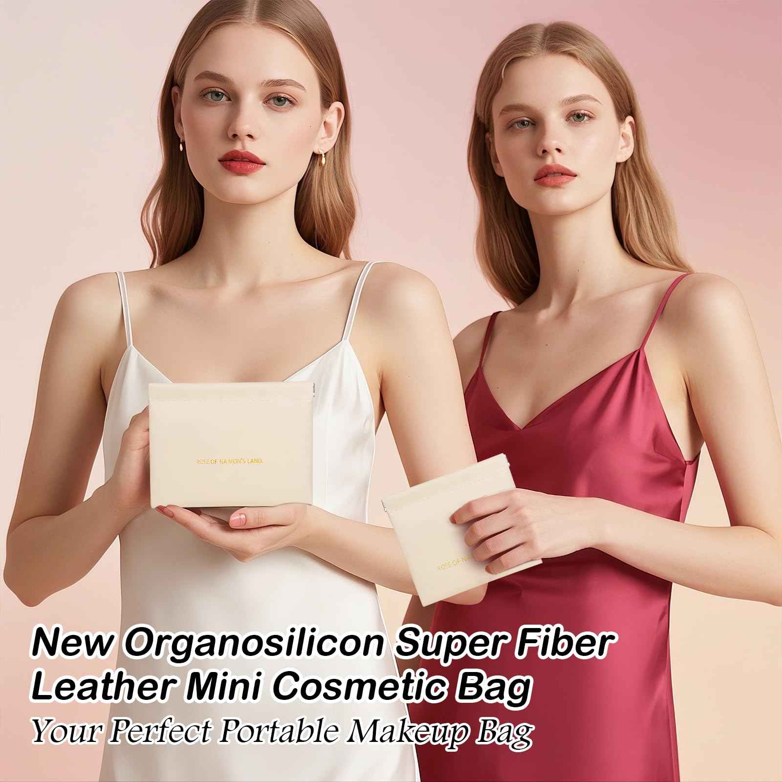 Makeup Bag for Purse:GloréBrochas PU Leather Makeup Pouch Set Large & Small Portable Cosmetic Bags, Waterproof Squeeze Top Coin Purse,Travel Organizer for Makeup,Lipstick, Jewelry,Earbuds(White)