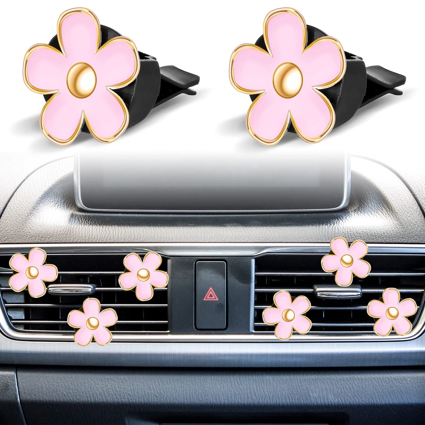 Frienda 6 Pcs Daisy Flower Air Vent Clip Air Freshener Outlet Clip Car Air Conditioning Clip Charm Car Inter Decor(Pink, 3 cm, 3.3 cm)